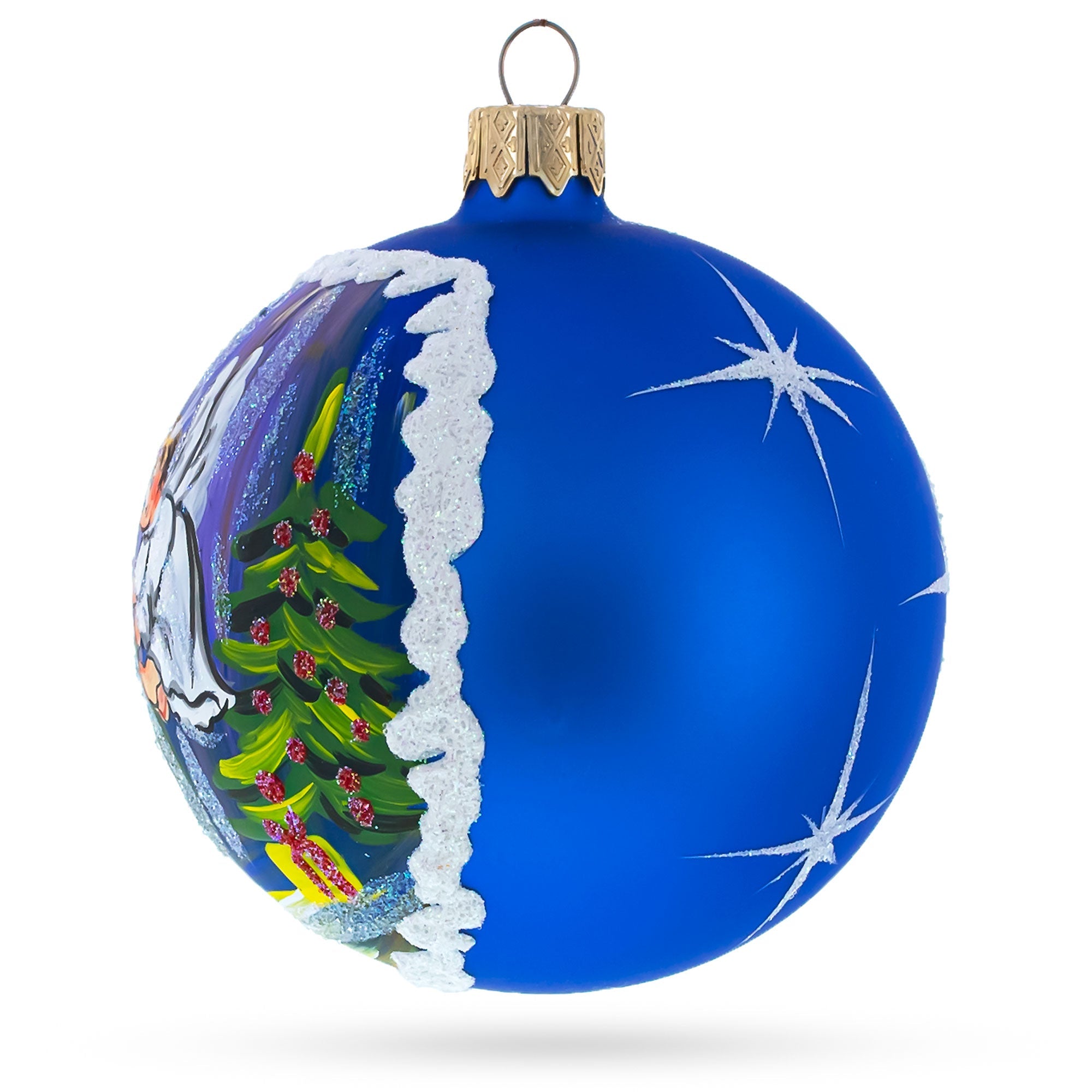 Santa, Angel, And Gifts: A Heavenly Christmas Tale - Blown Glass Ball Ornament 3.25 Inches