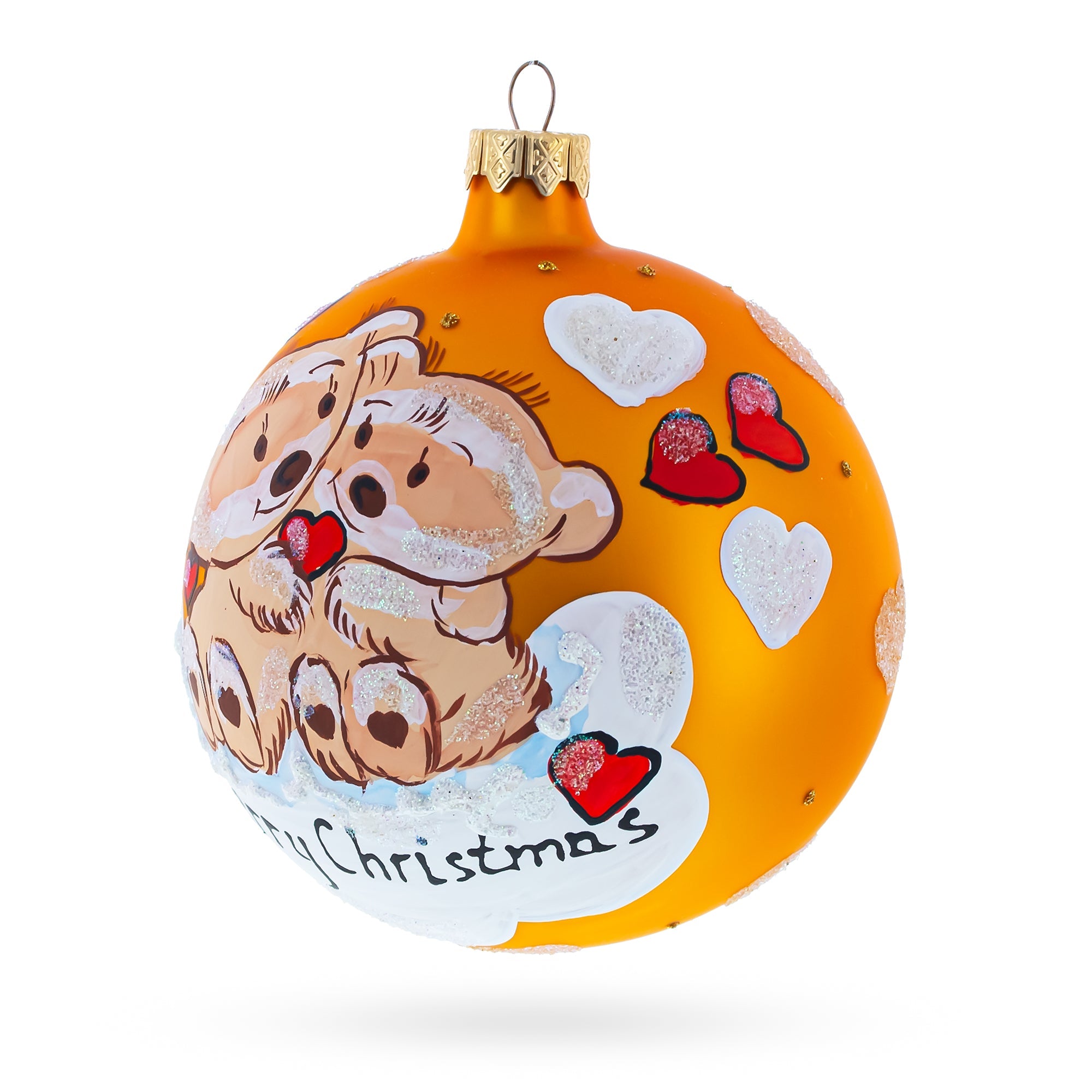 Warm Embrace: Merry Christmas From Two Bears In Love - Blown Glass Ball Christmas Ornament 3.25 Inches