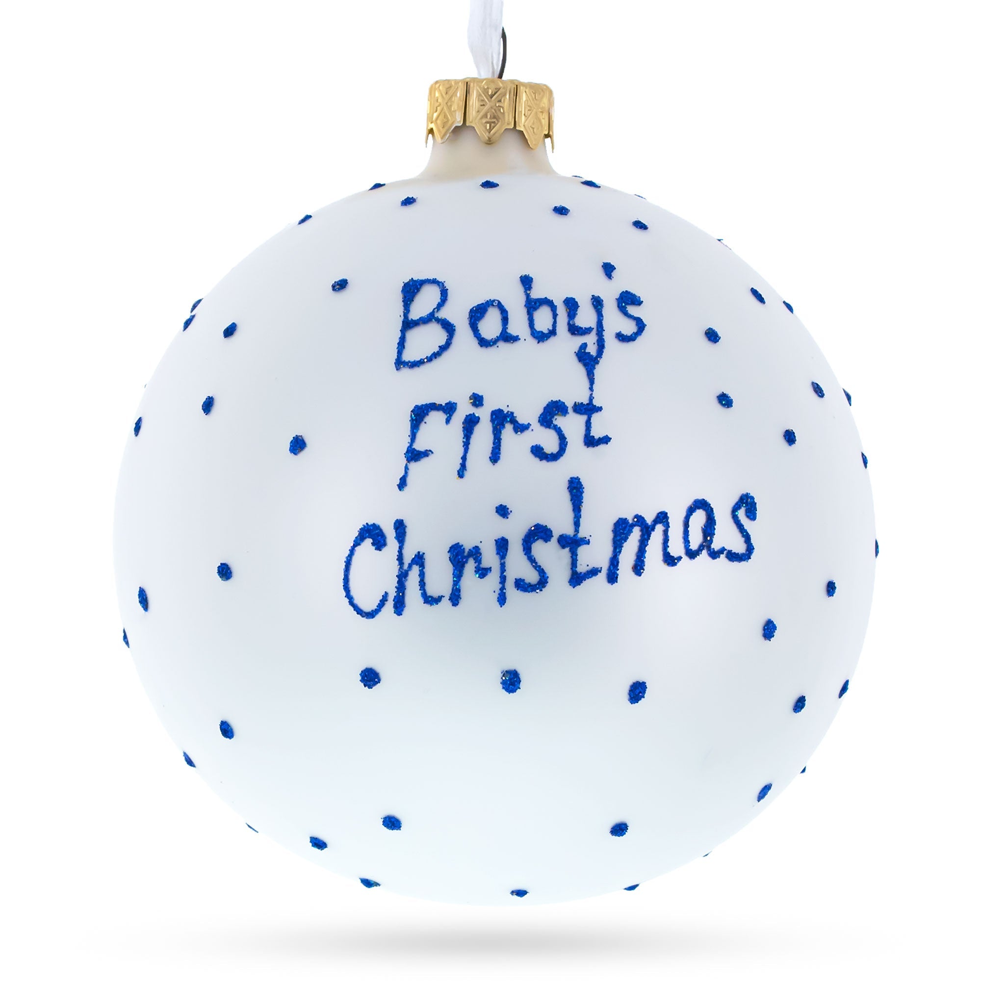 Boy Opening Gift Blown Glass Ball Baby's First Christmas Ornament 4 Inches