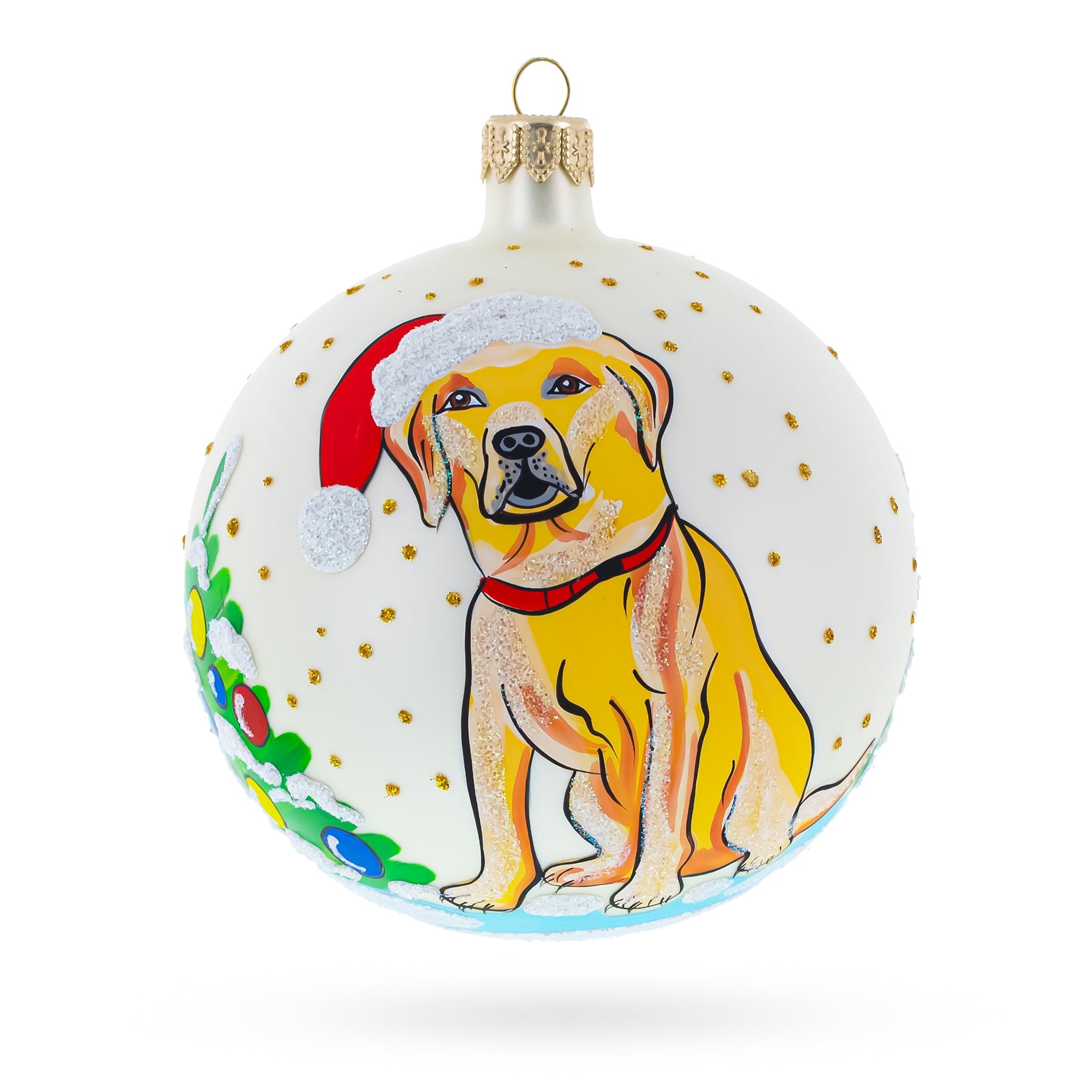 Adorable Yellow Labrador Retriever Captured In Blown Glass Ball Christmas Animal Ornament 4 Inches