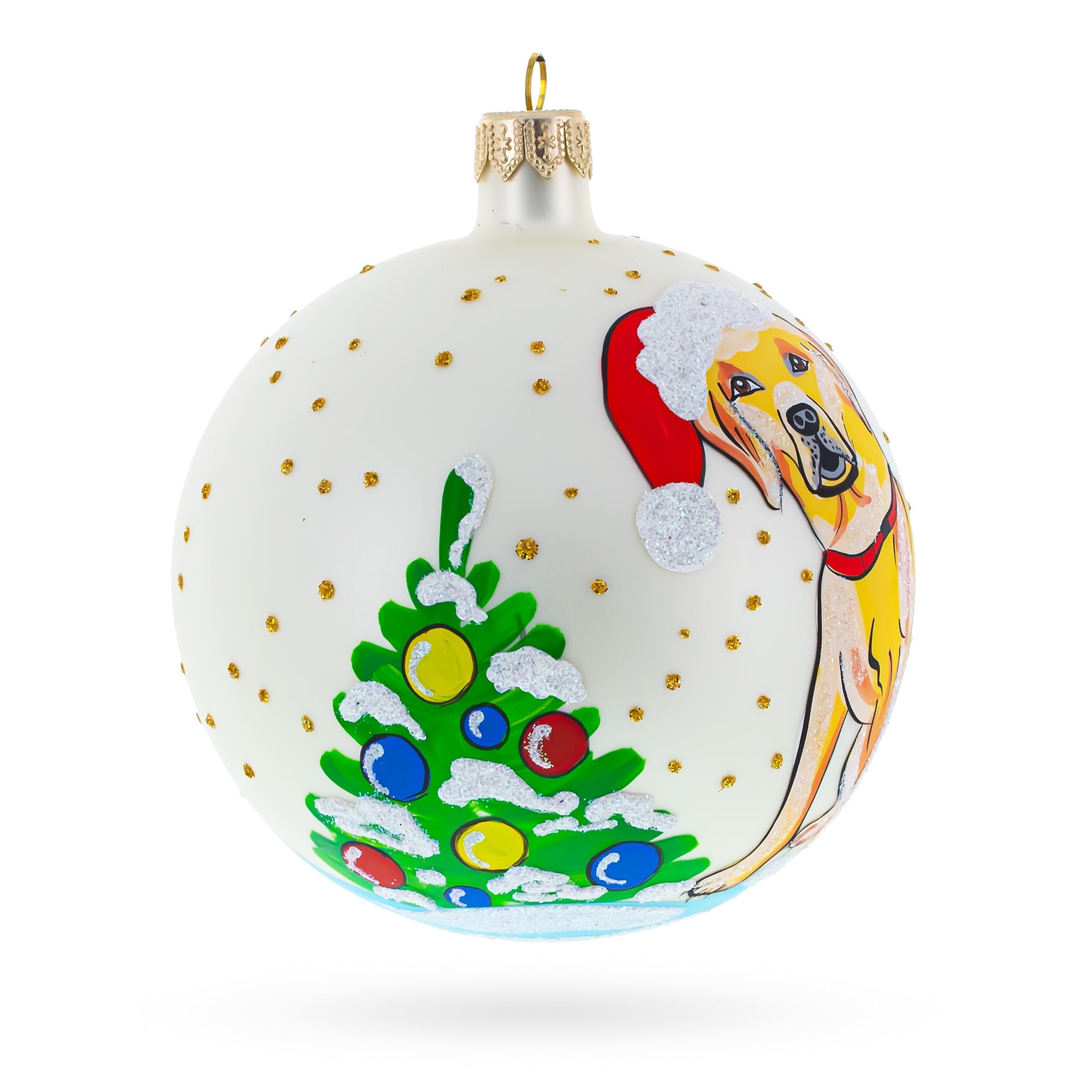 Adorable Yellow Labrador Retriever Captured In Blown Glass Ball Christmas Animal Ornament 4 Inches