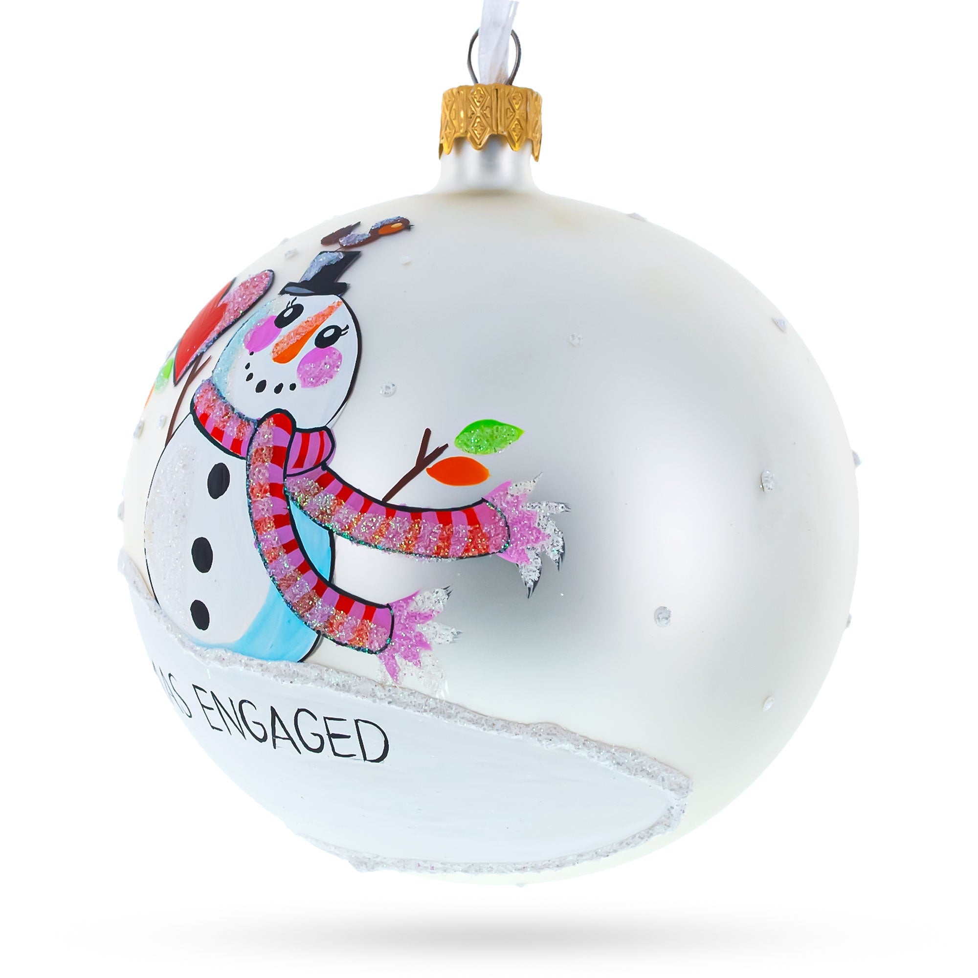 Engaged Snowman Couple: A Winter Romance Blown Glass Ball 'our First Christmas' Ornament 3.25 Inches