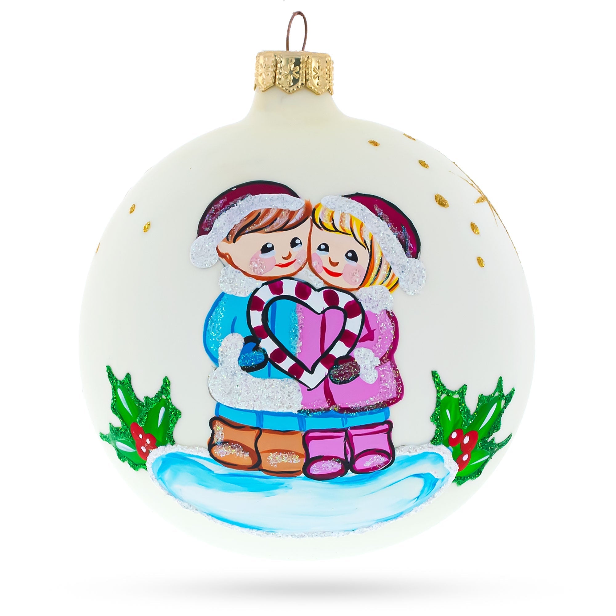 Young Love: Celebrating Togetherness Hand-blown Glass Ball 'our First Christmas' Ornament 4 Inches