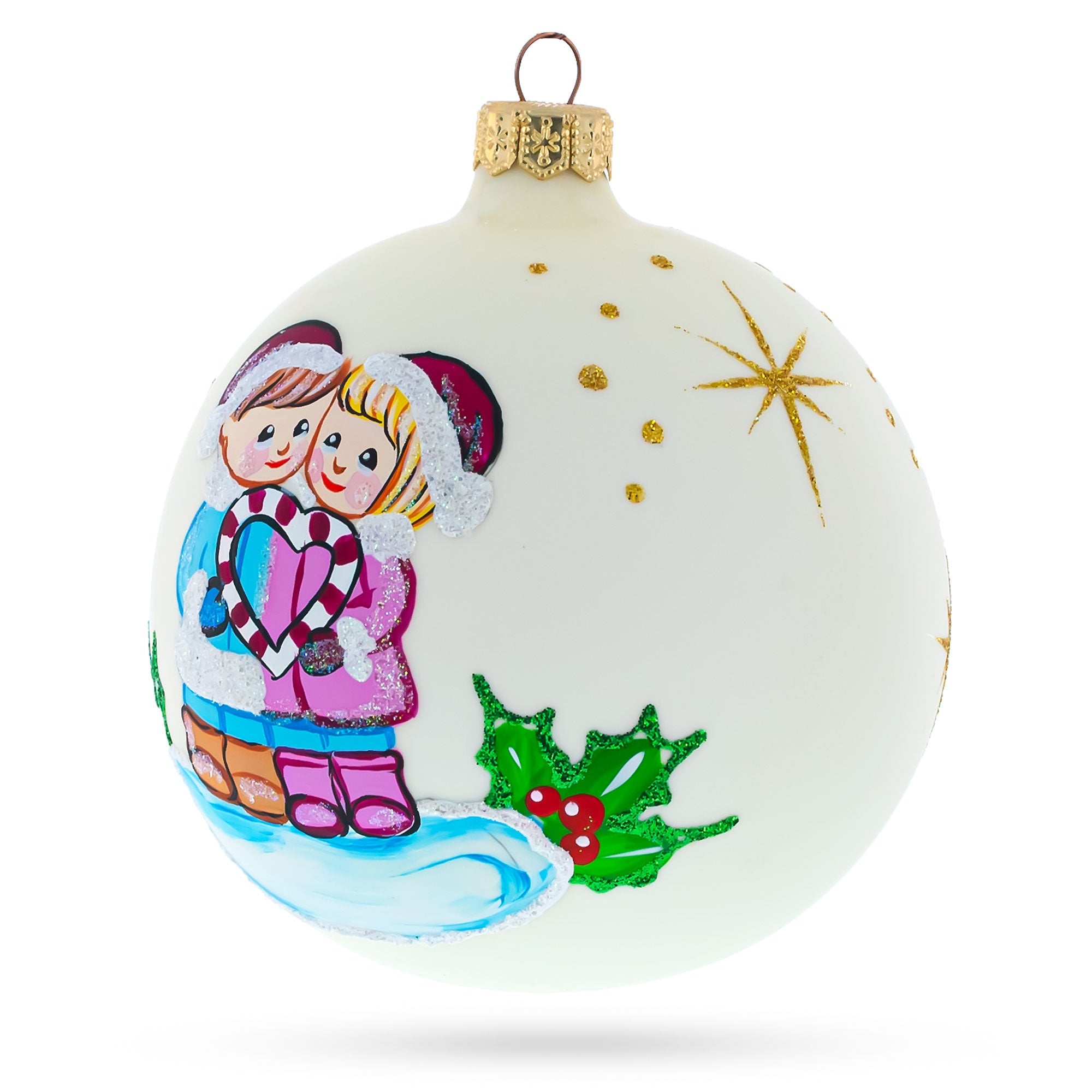 Young Love: Celebrating Togetherness Hand-blown Glass Ball 'our First Christmas' Ornament 4 Inches