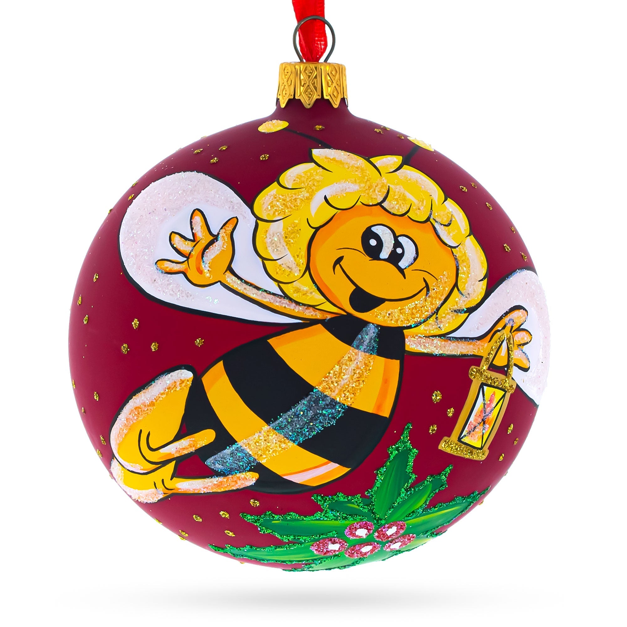 Buzzing Bee In Flight Collecting Honey Blown Glass Ball Christmas Ornament 3.25 Inches