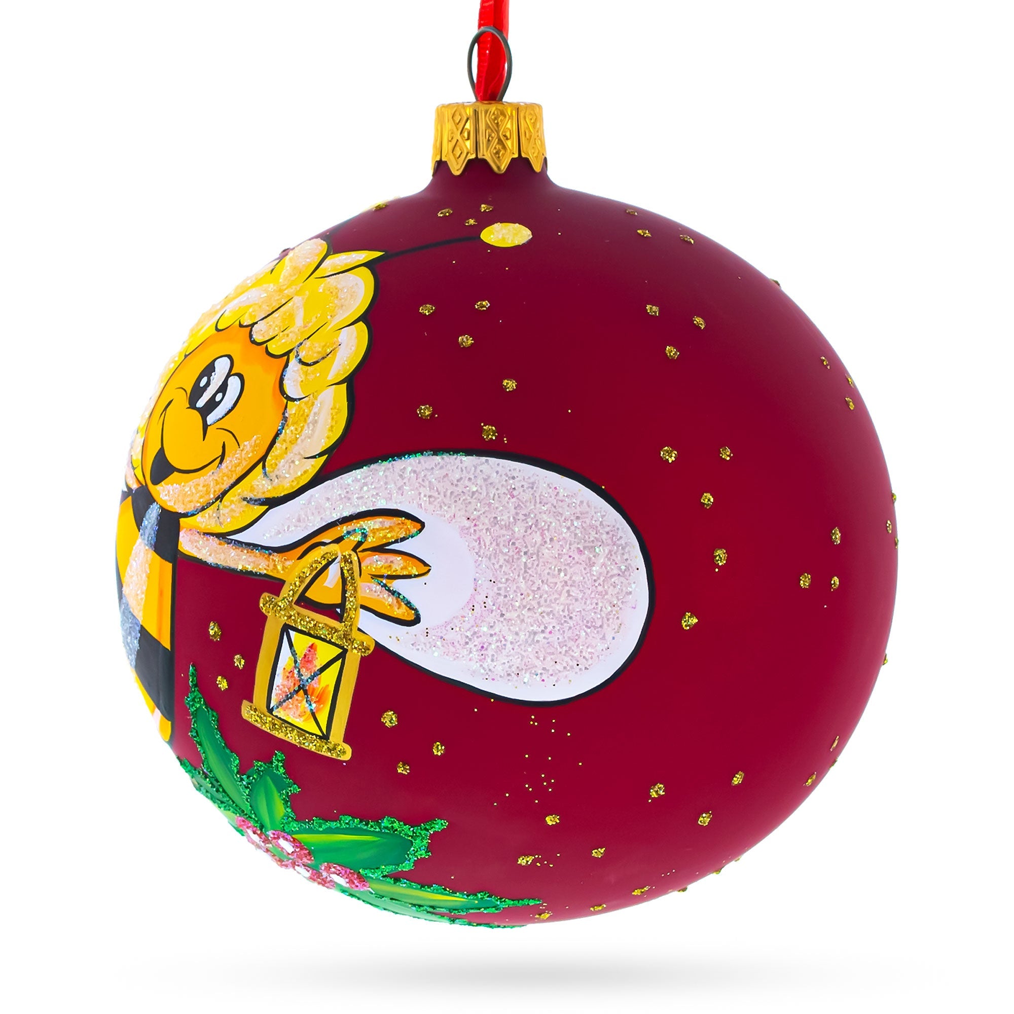 Buzzing Bee In Flight Collecting Honey Blown Glass Ball Christmas Ornament 3.25 Inches