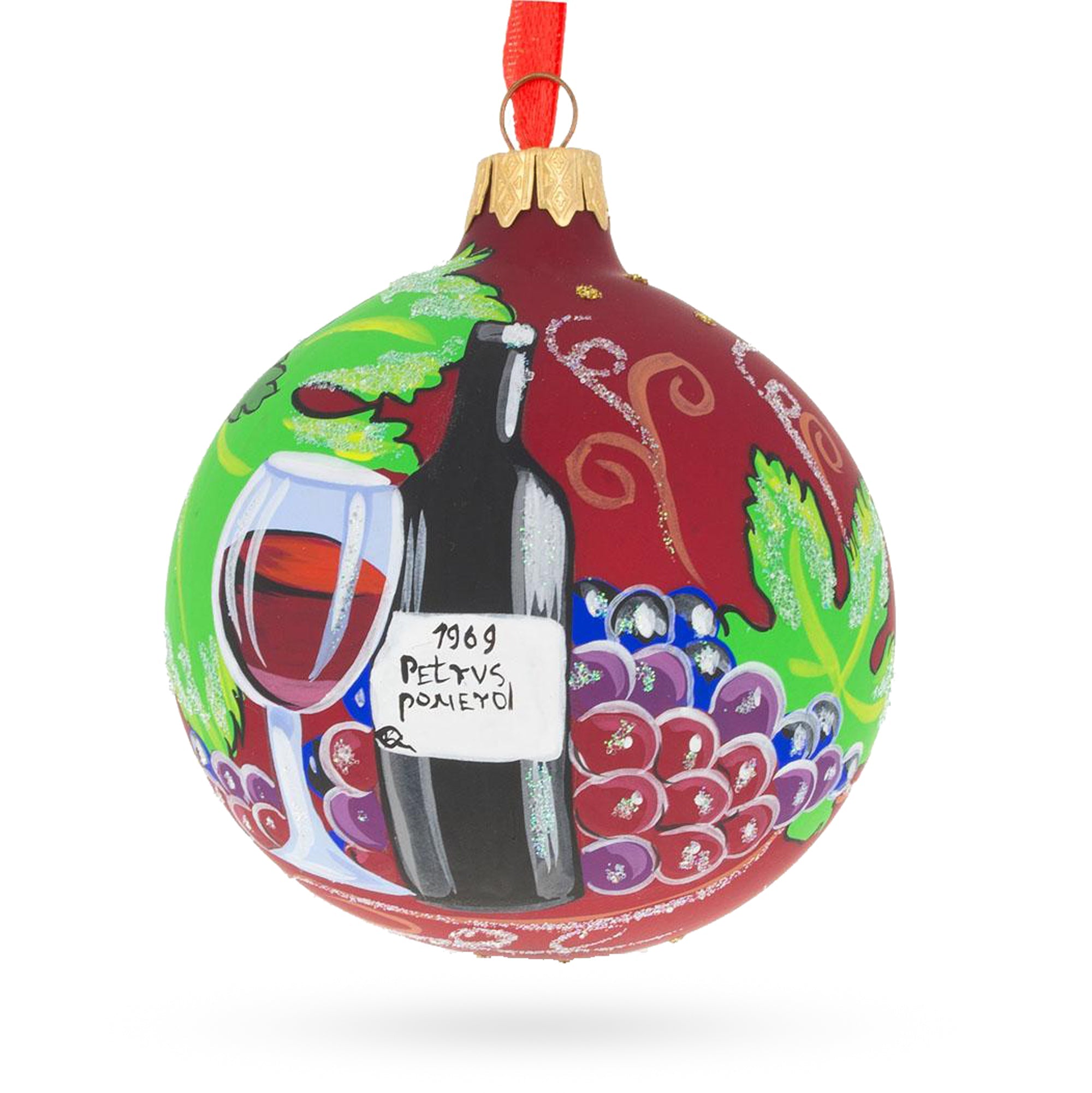 Cheers To The Holidays: Red Wine Bottle Blown Glass Ball Christmas Ornament 3.25 Inches