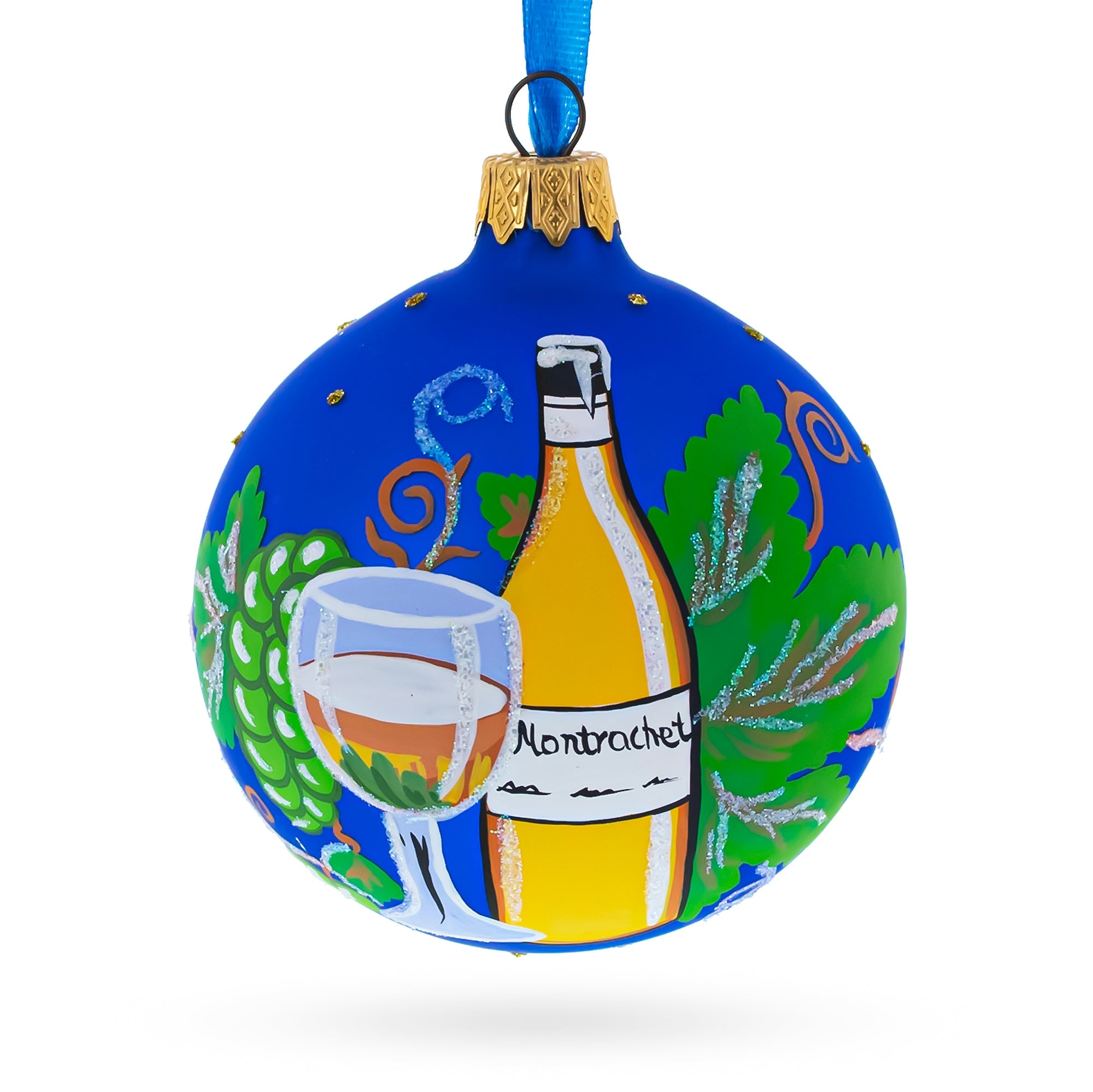 Toast The Season: White Wine Bottle Blown Glass Ball Christmas Ornament 3.25 Inches