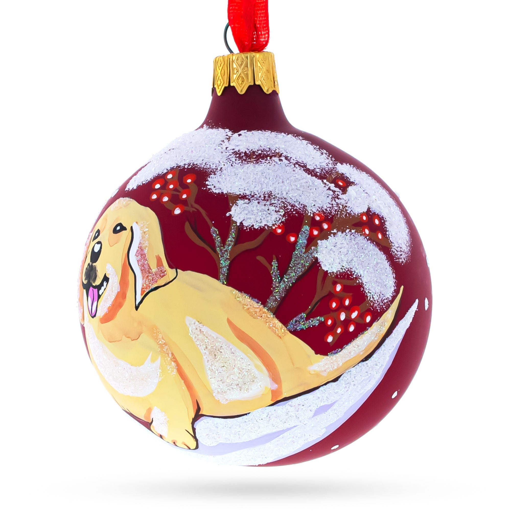 Charming Golden Retriever - Blown Glass Ball Christmas Ornament 3.25 Inches