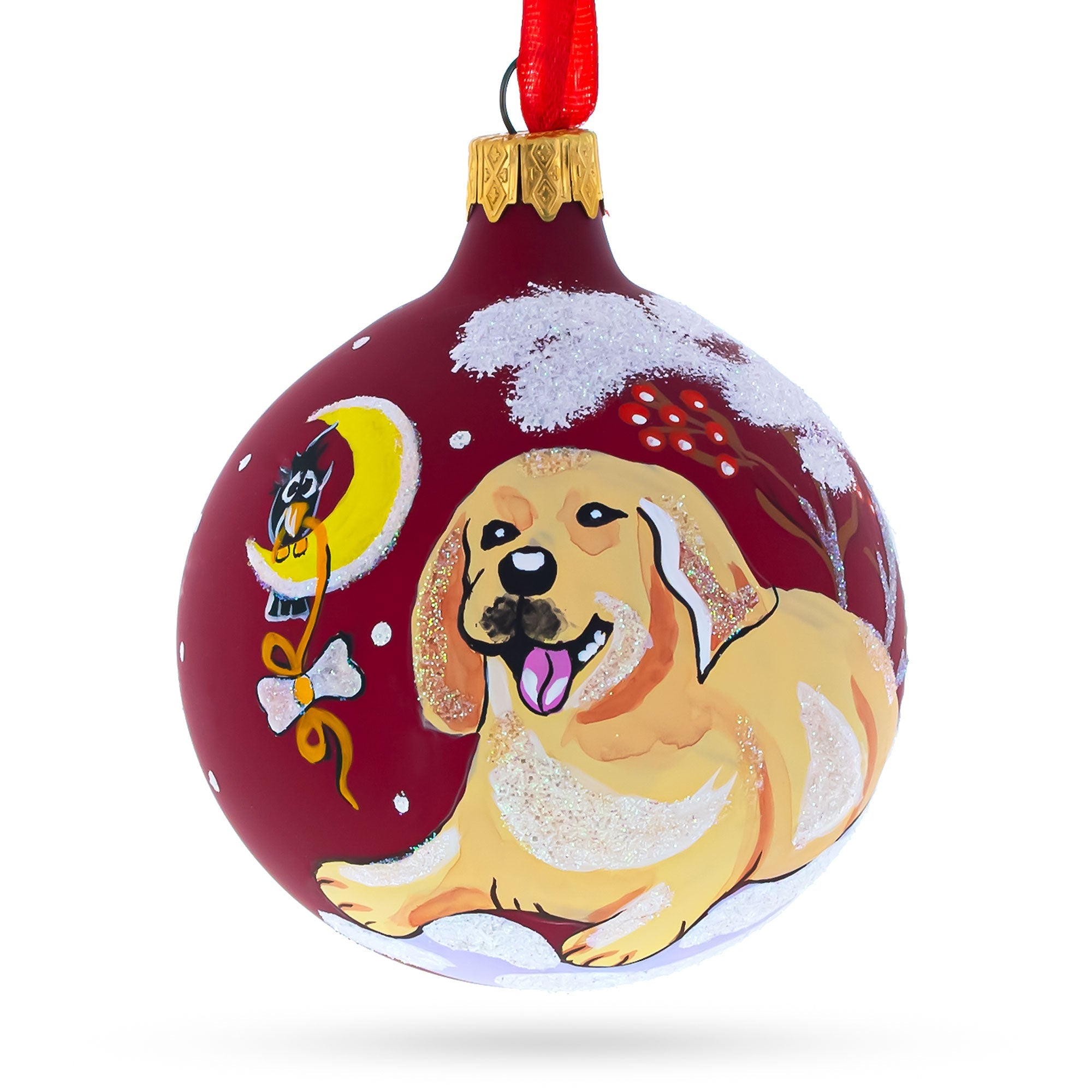 Charming Golden Retriever - Blown Glass Ball Christmas Ornament 3.25 Inches