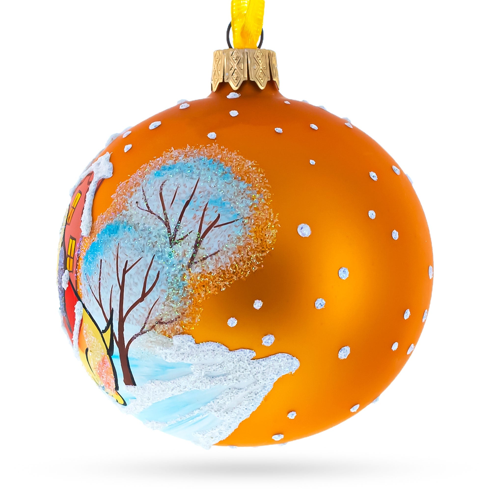 Festive Dogs' Holiday Celebration - Blown Glass Ball Christmas Ornament 3.25 Inches