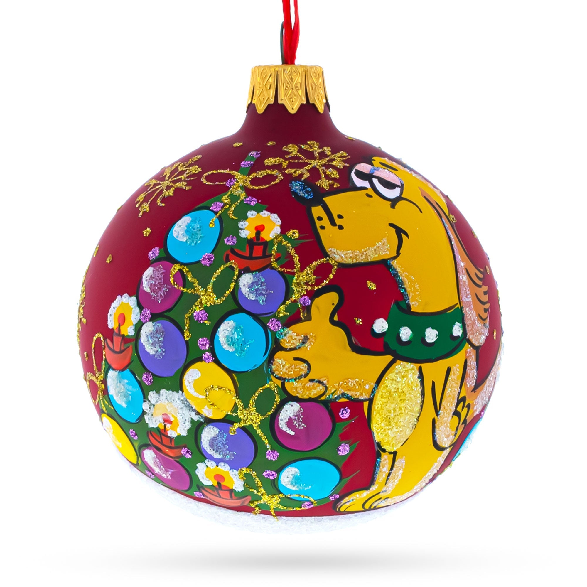 New Year's Festivities With Fido - Blown Glass Ball Christmas Ornament 3.25 Inches