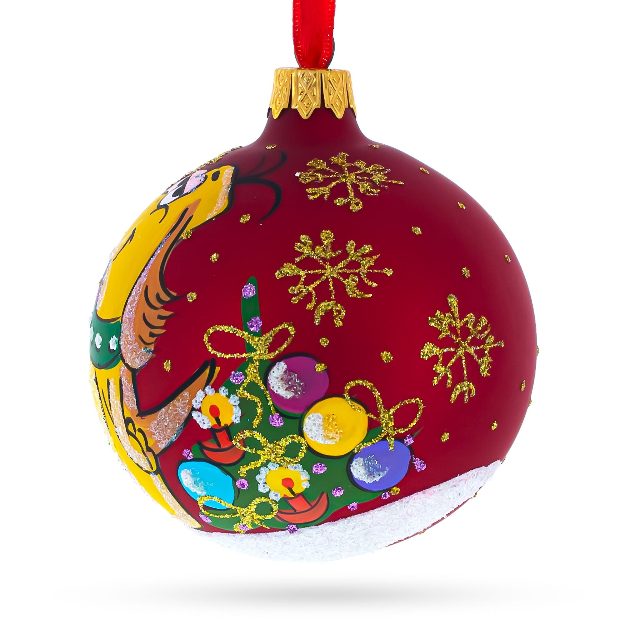 New Year's Festivities With Fido - Blown Glass Ball Christmas Ornament 3.25 Inches