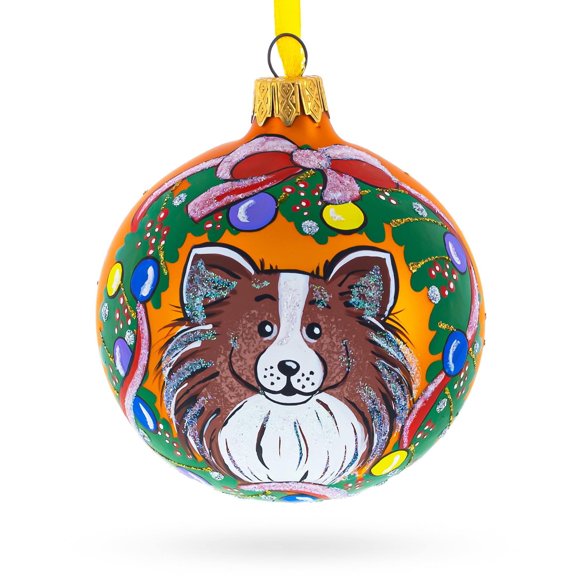 Adorable Pomeranian Pup - Blown Glass Ball Christmas Ornament 3.25 Inches