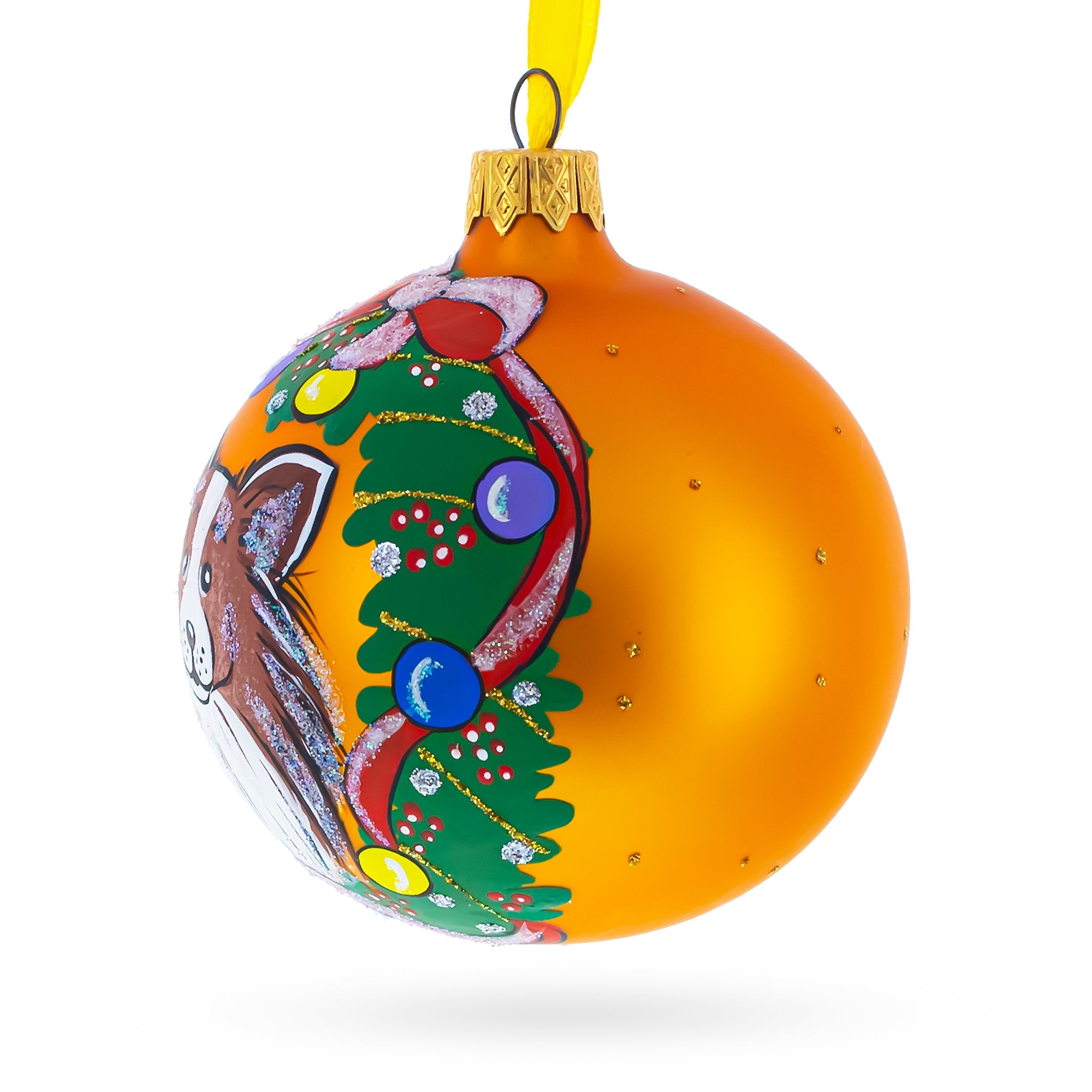 Adorable Pomeranian Pup - Blown Glass Ball Christmas Ornament 3.25 Inches