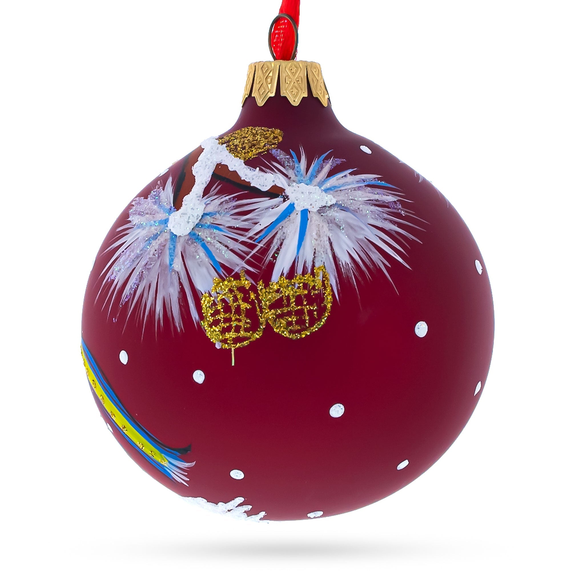 Joyful Dog In Santa Hat - Blown Glass Ball Christmas Ornament 3.25 Inches