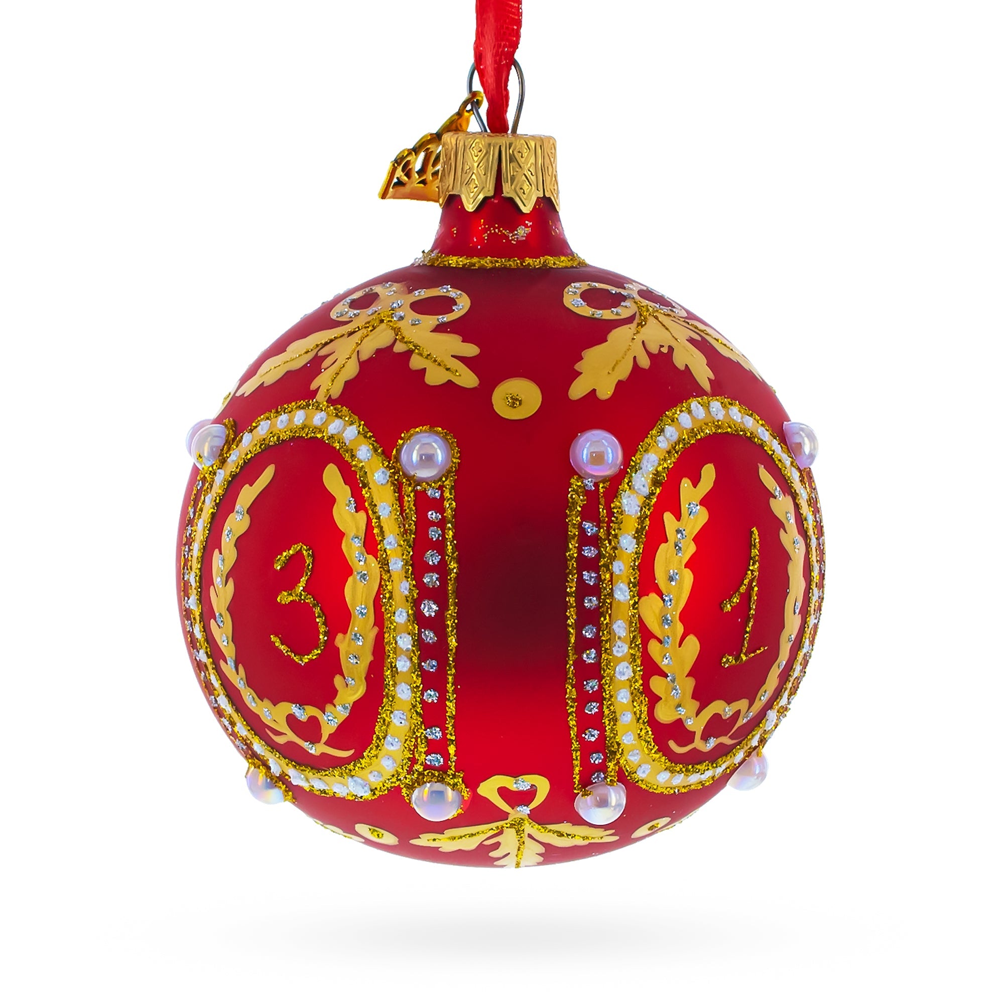 Elegant 1893 Caucasus Royal Egg Red - Blown Glass Ball Christmas Ornament 3.25 Inches