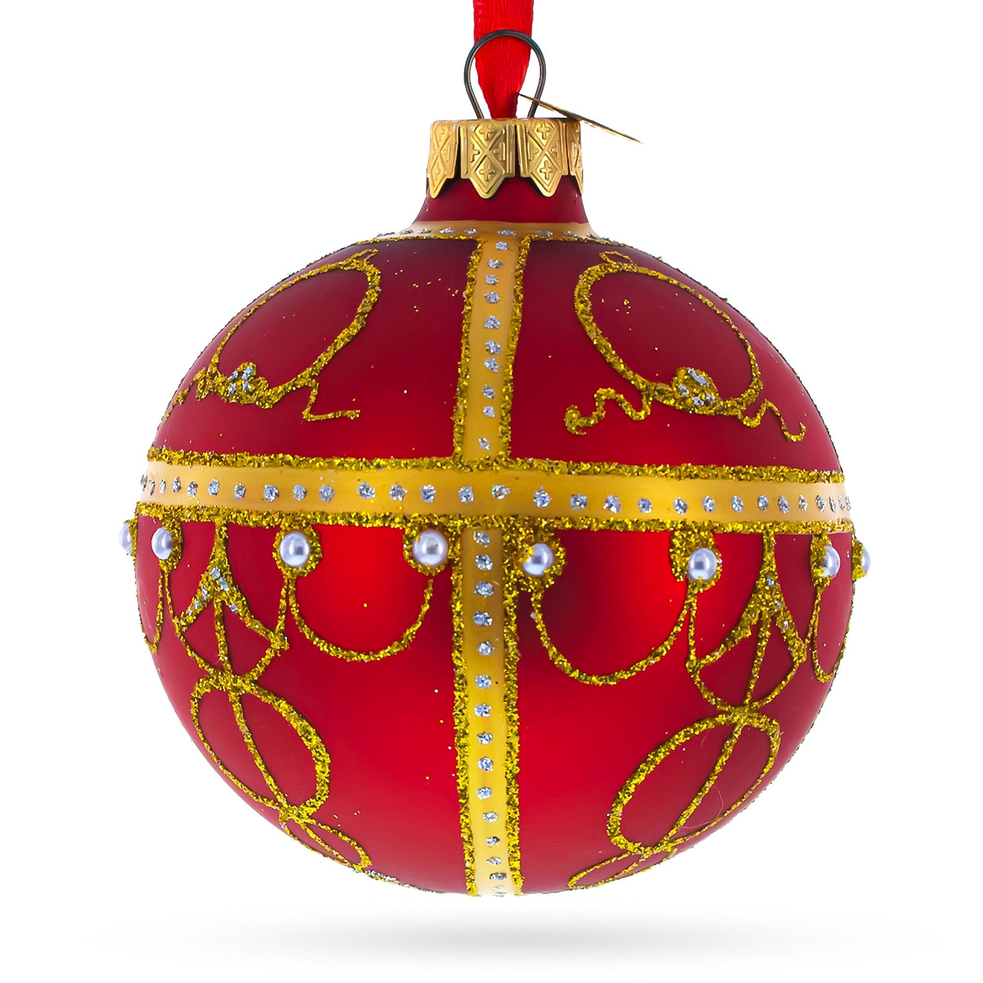 Captivating 1895 Rosebud Royal Egg Red - Blown Glass Ball Christmas Ornament 3.25 Inches