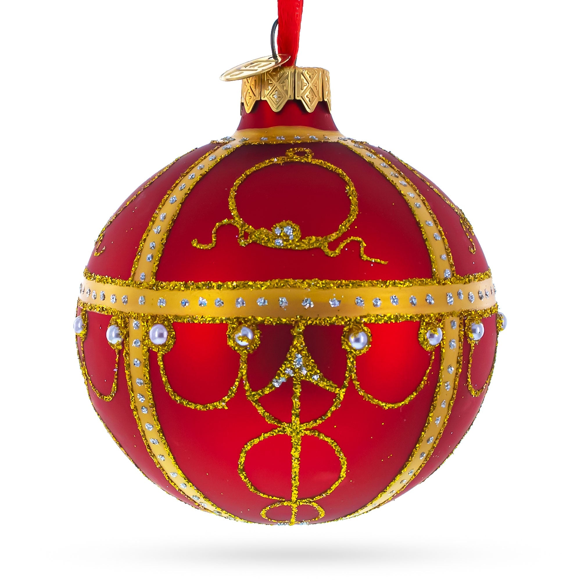 Captivating 1895 Rosebud Royal Egg Red - Blown Glass Ball Christmas Ornament 3.25 Inches