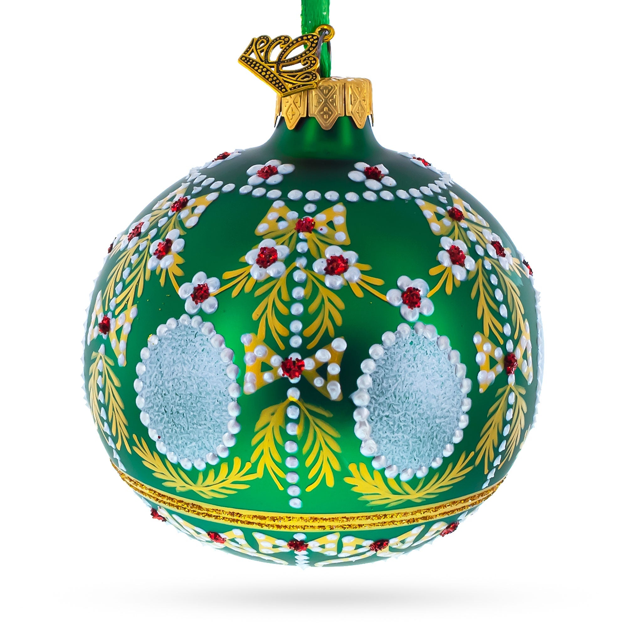 Enchanting 1908 Alexander Palace Royal Egg Green - Blown Glass Ball Christmas Ornament 3.25 Inches