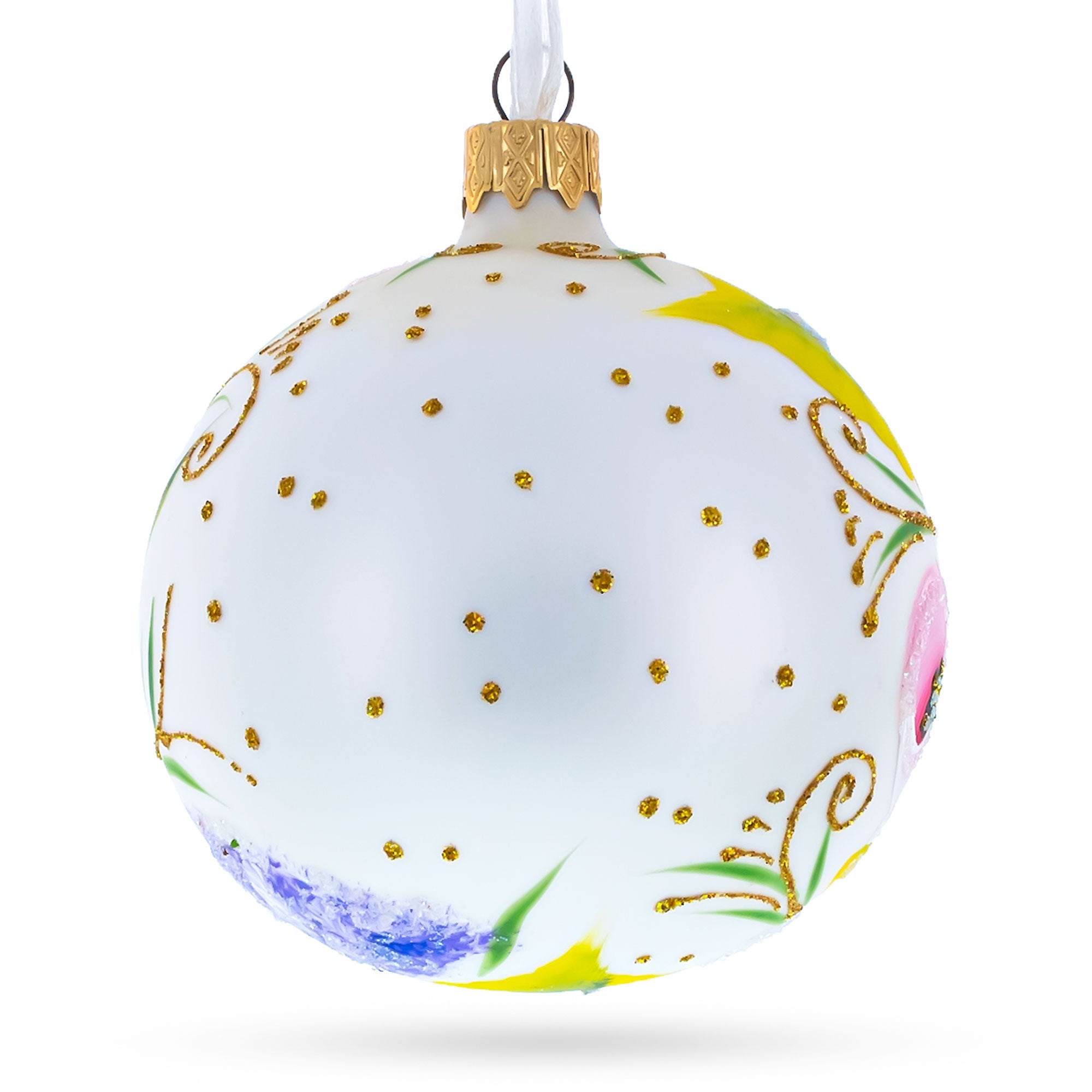 Exquisite Roses Flowers - Blown Glass Ball Christmas Ornament 3.25 Inches