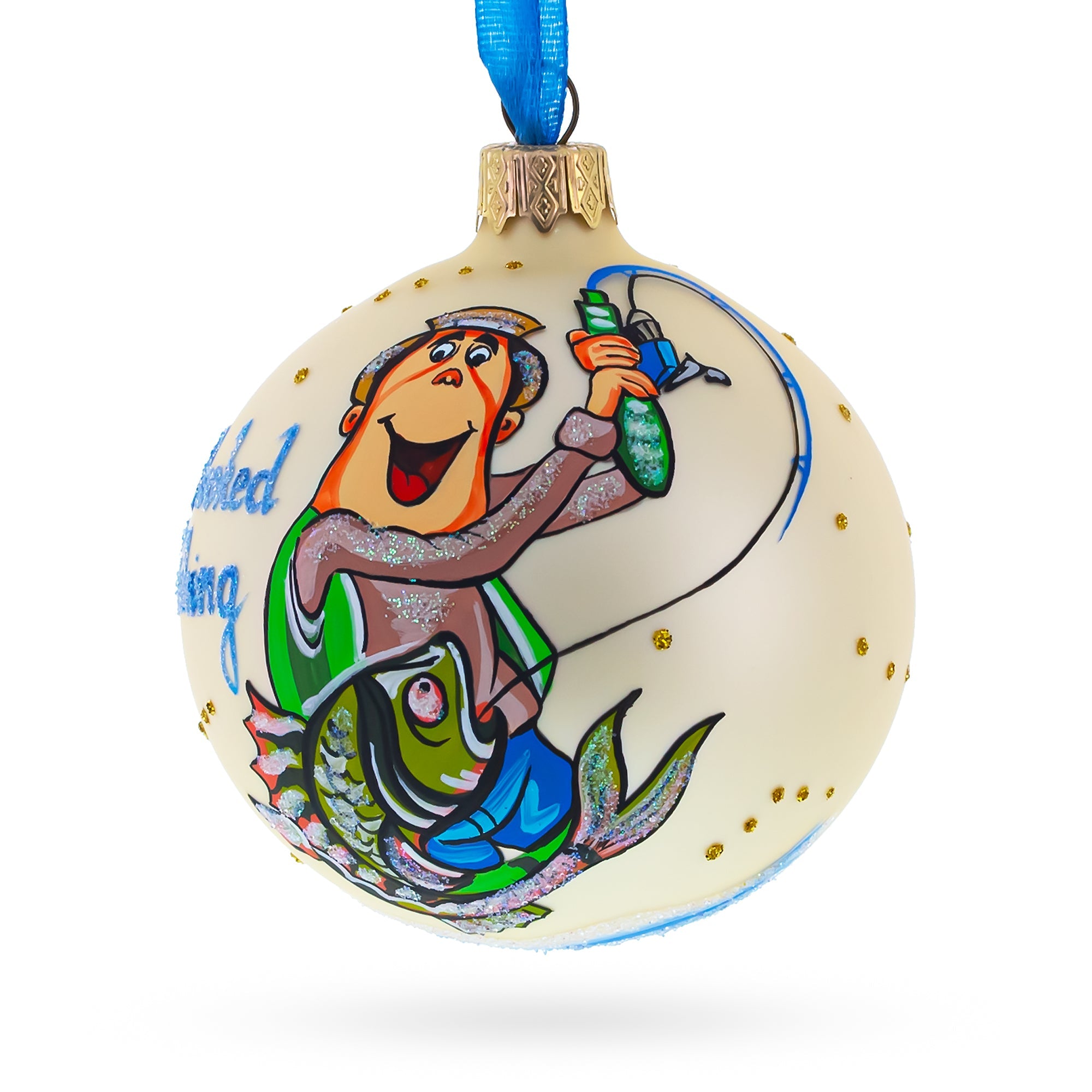 Passionate Hooked On Fishing - Blown Glass Ball Christmas Ornament 3.25 Inches