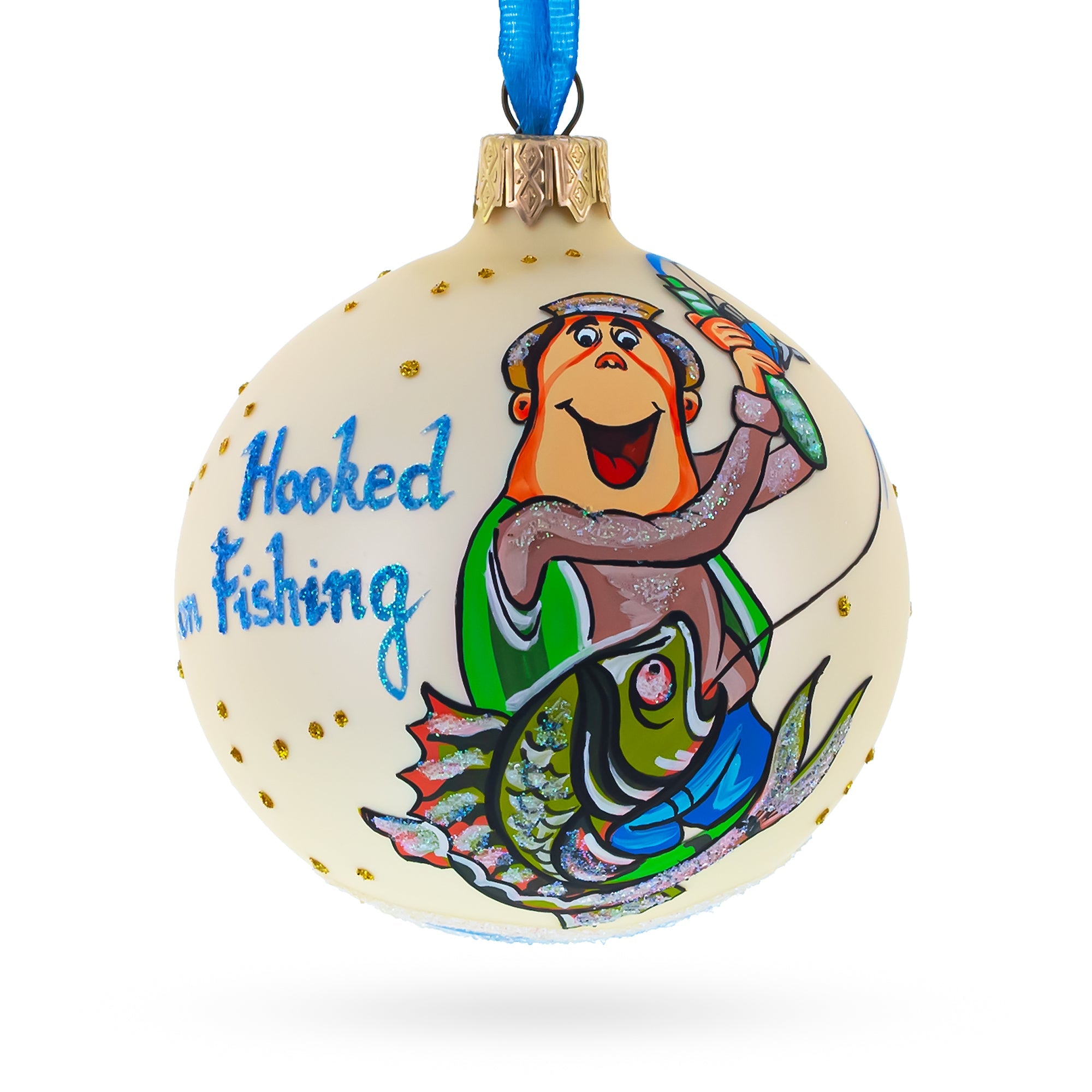 Passionate Hooked On Fishing - Blown Glass Ball Christmas Ornament 3.25 Inches