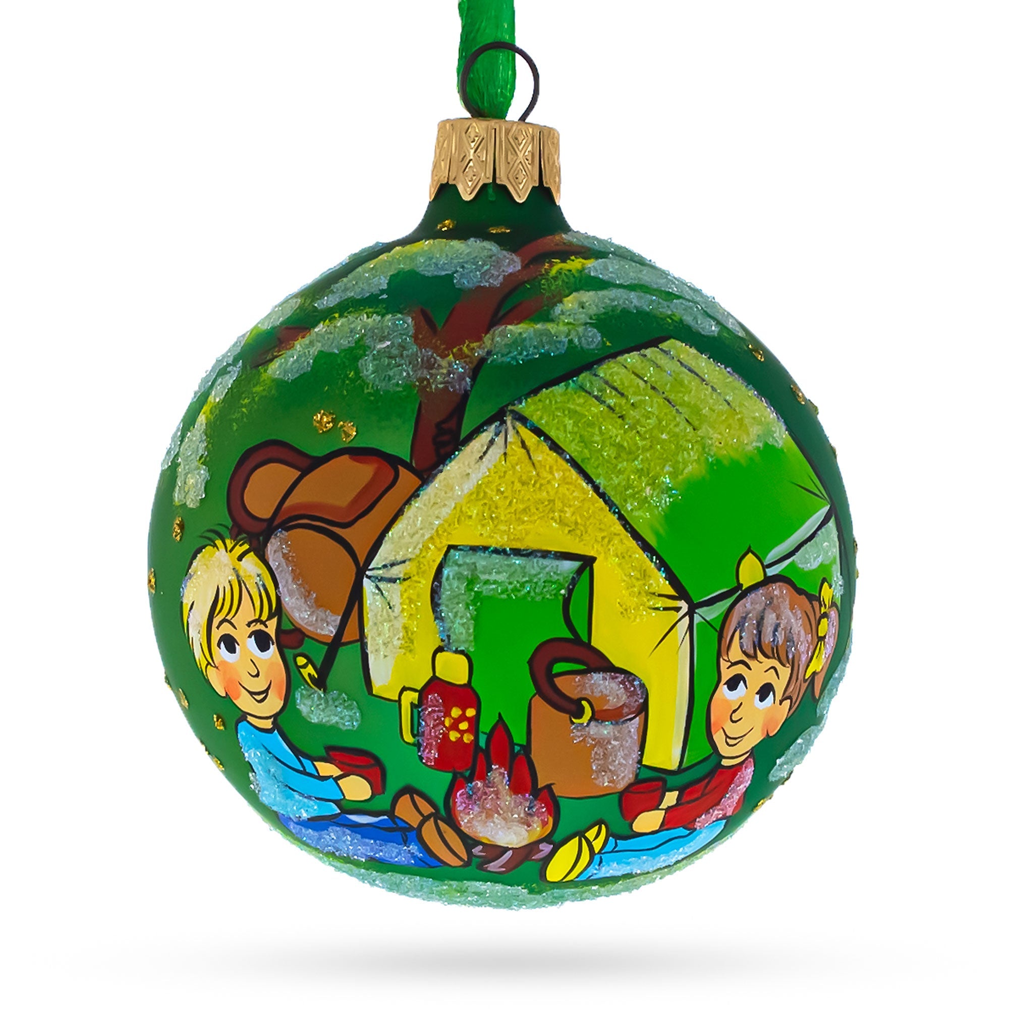 Adventurous Hiking & Camping - Blown Glass Ball Christmas Ornament 3.25 Inches