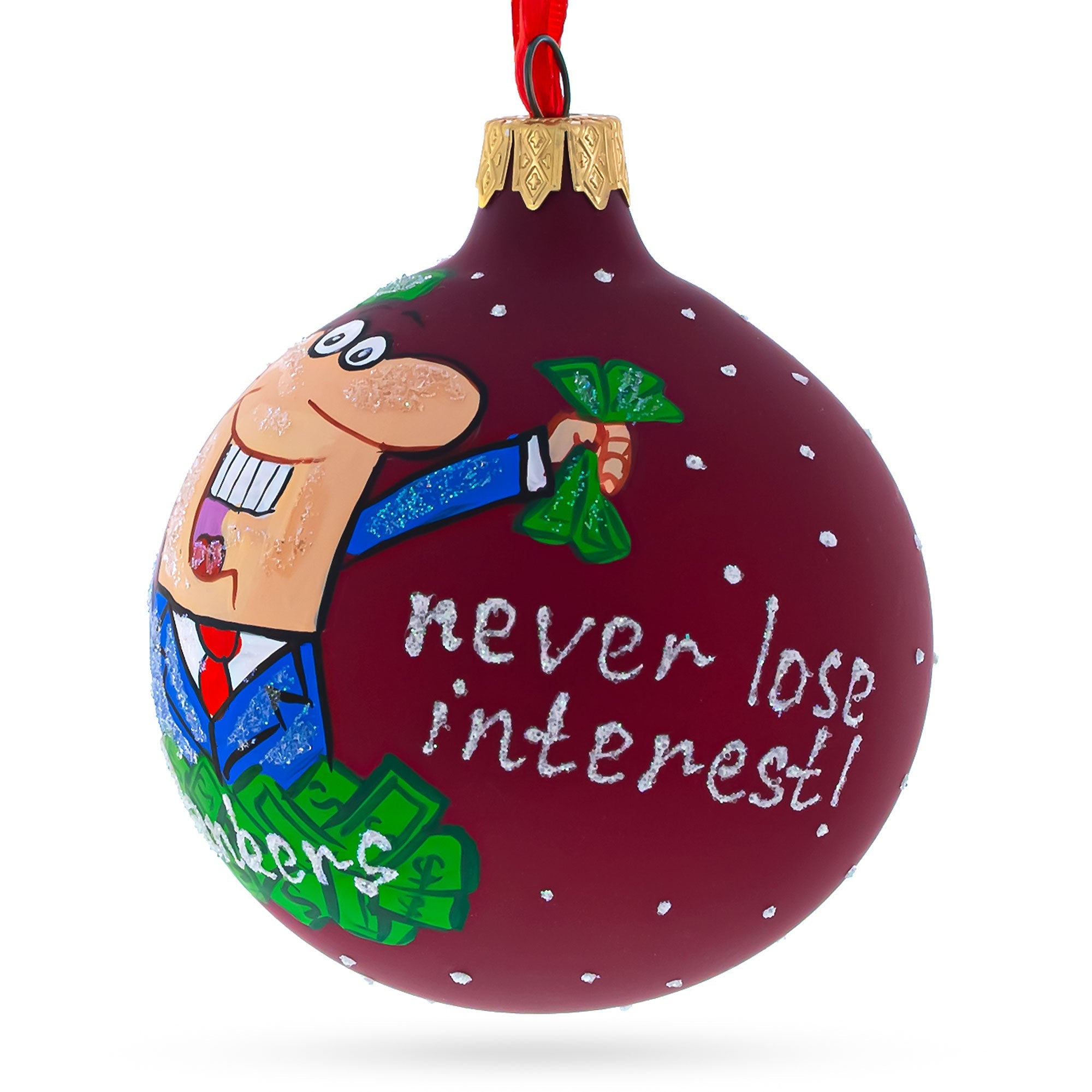 Joyful Happy Banker - Blown Glass Ball Christmas Ornament, 3.25 Inches