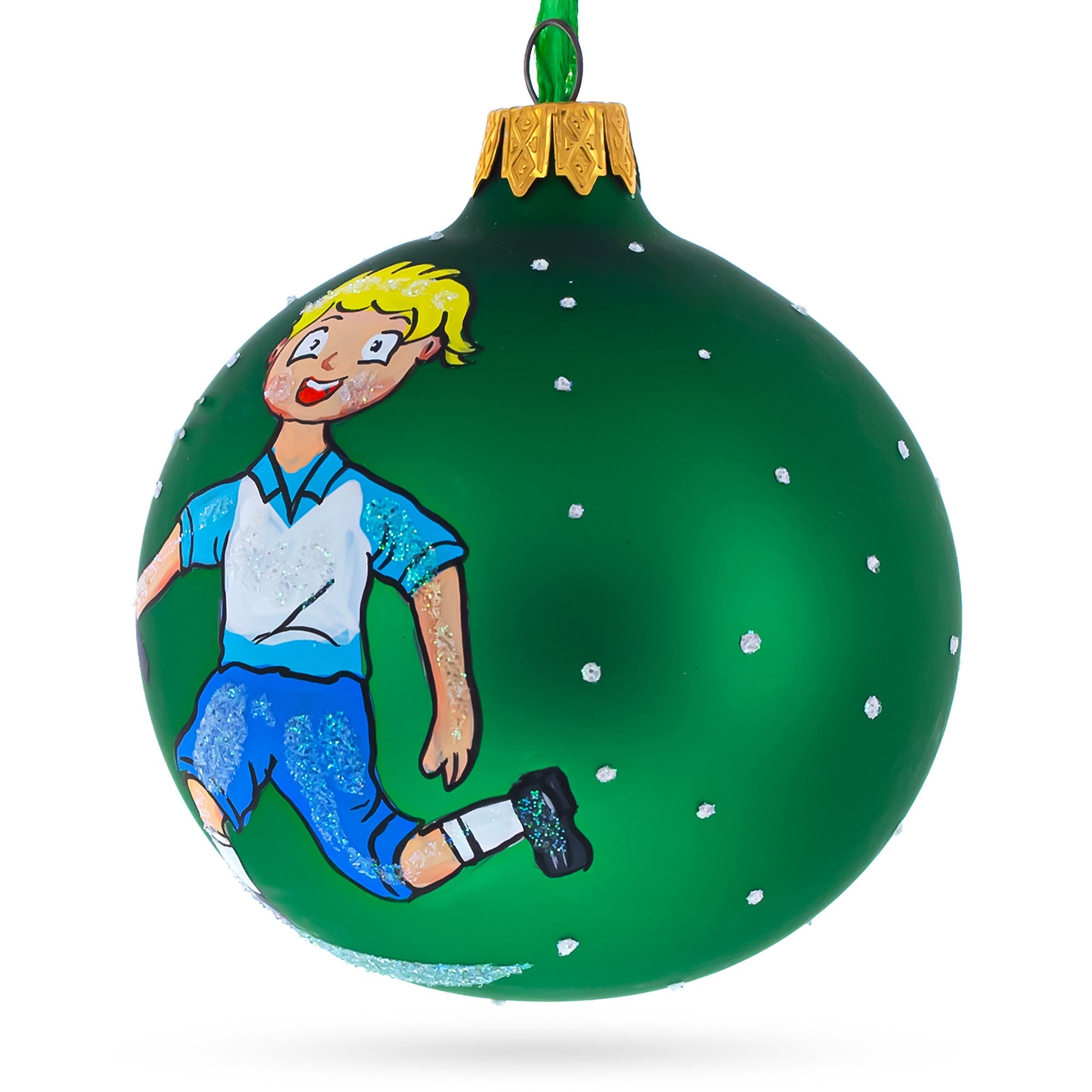 Dynamic Tennis Player - Blown Glass Ball Christmas Ornament 3.25 Inches