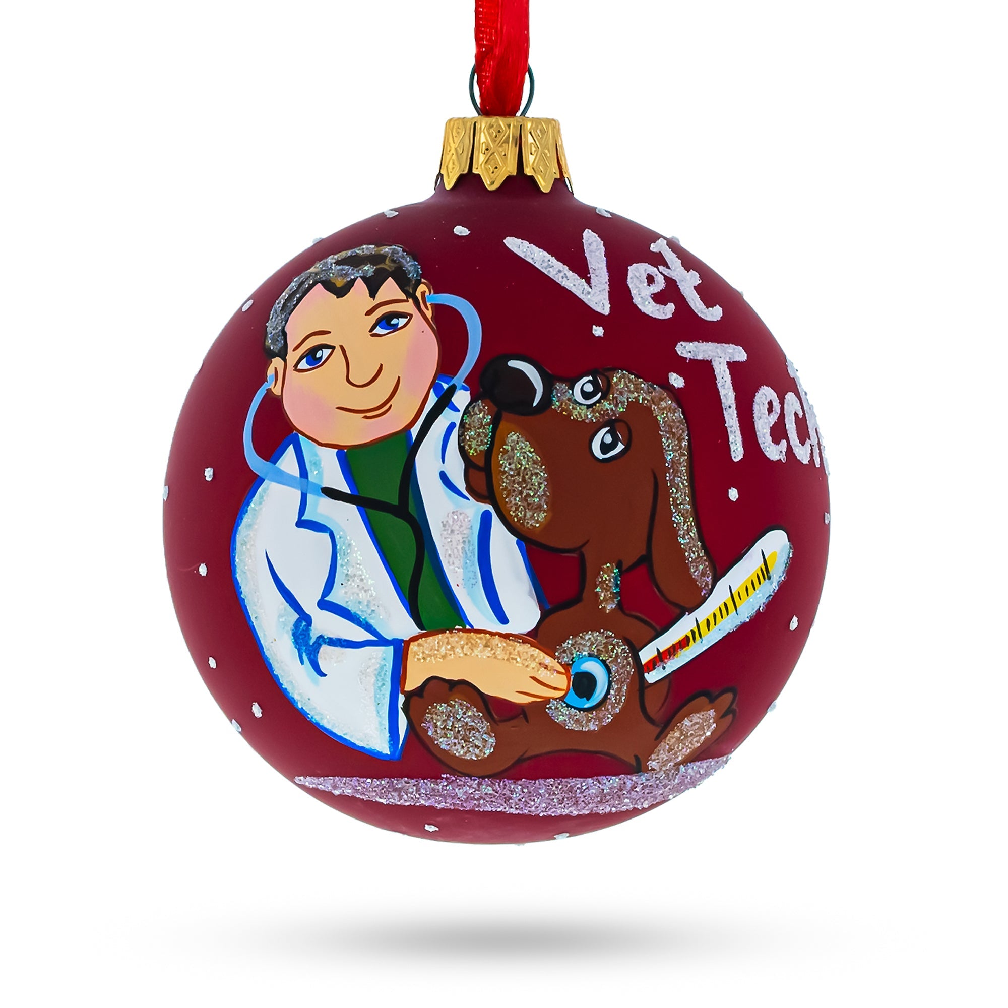 Dedicated Veterinarian Technician - Blown Glass Ball Christmas Ornament 3.25 Inches