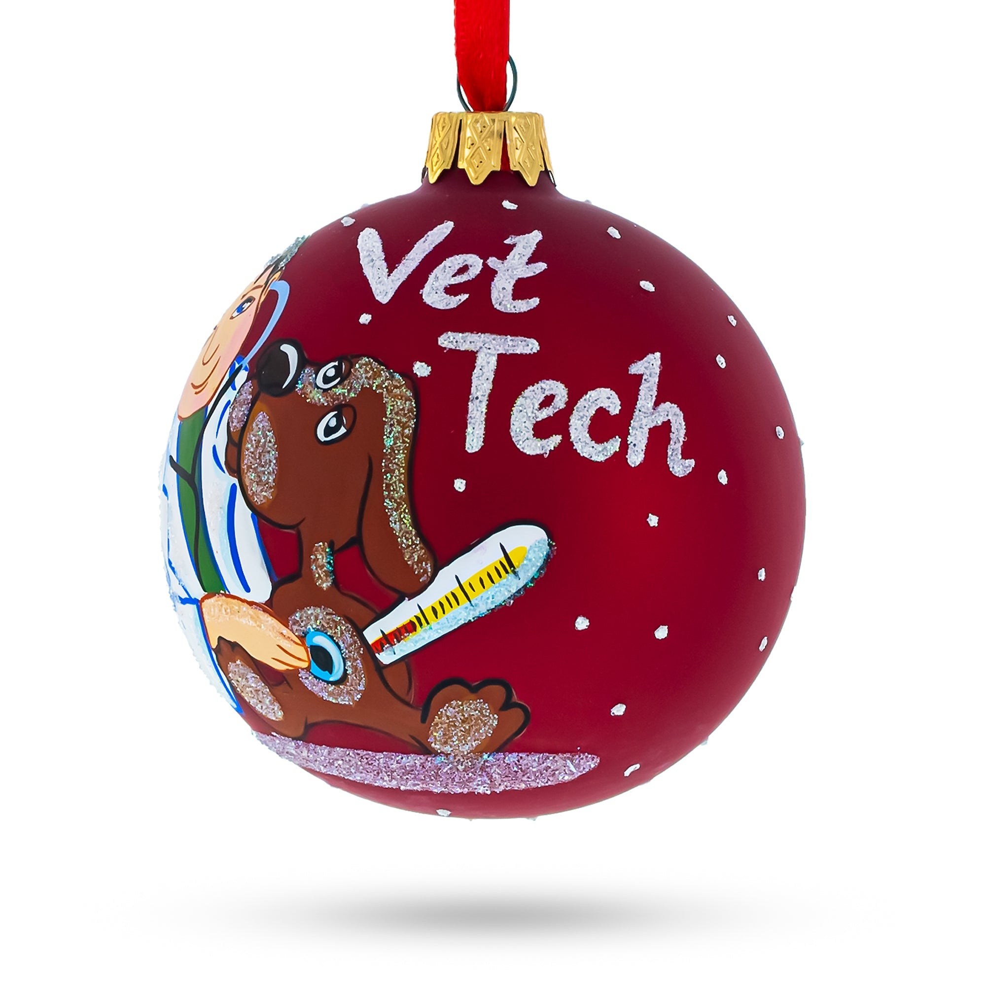 Dedicated Veterinarian Technician - Blown Glass Ball Christmas Ornament 3.25 Inches