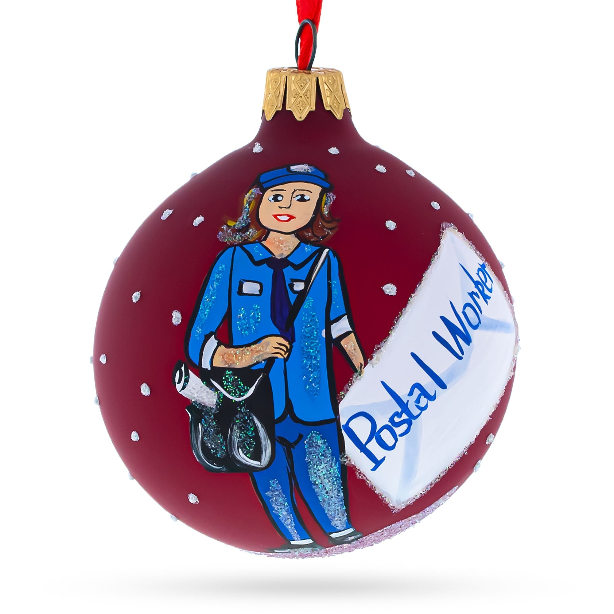 Diligent Postal Worker - Blown Glass Ball Christmas Ornament 3.25 Inches