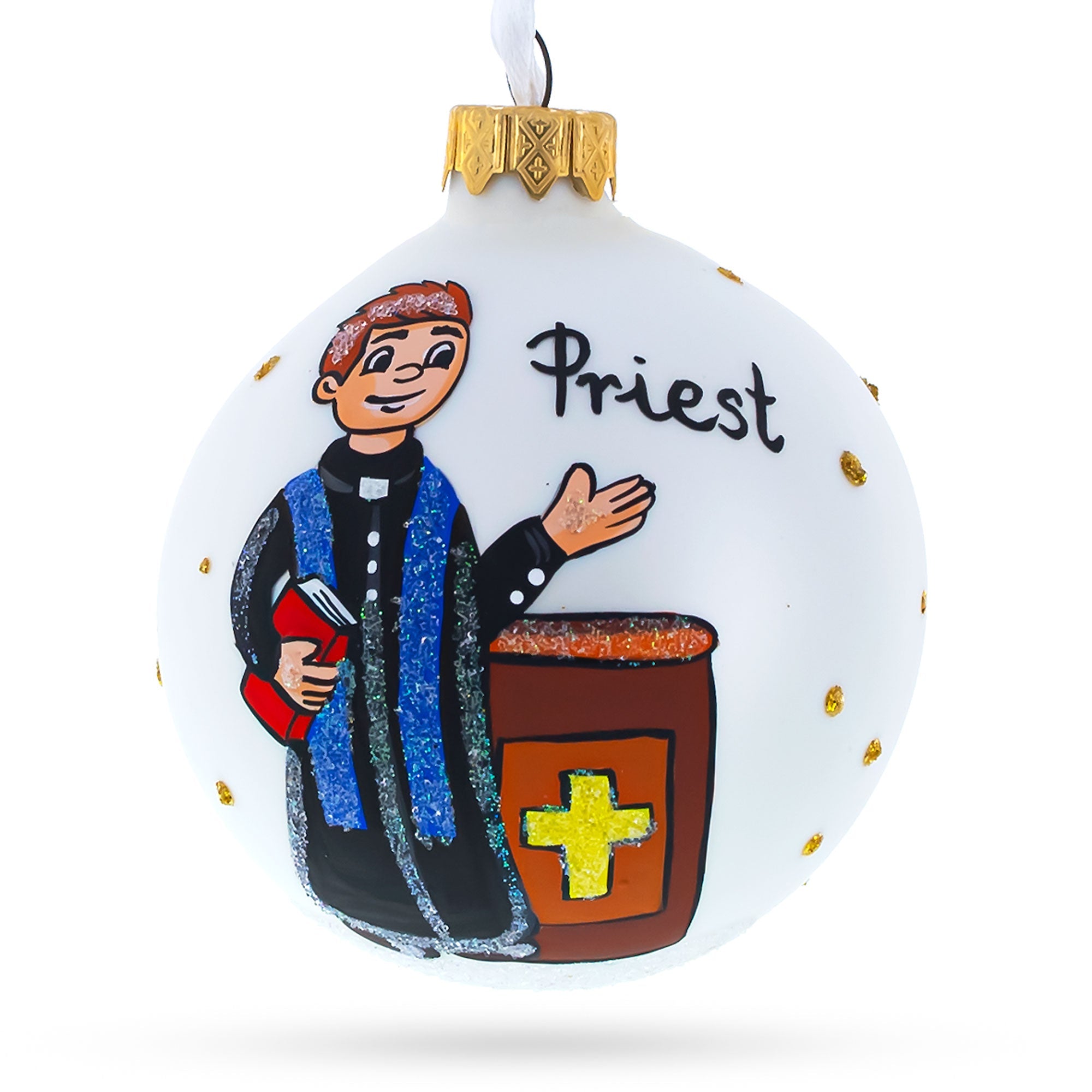 Spiritual The Priest Handcrafted - Blown Glass Ball Christmas Ornament 3.25 Inches