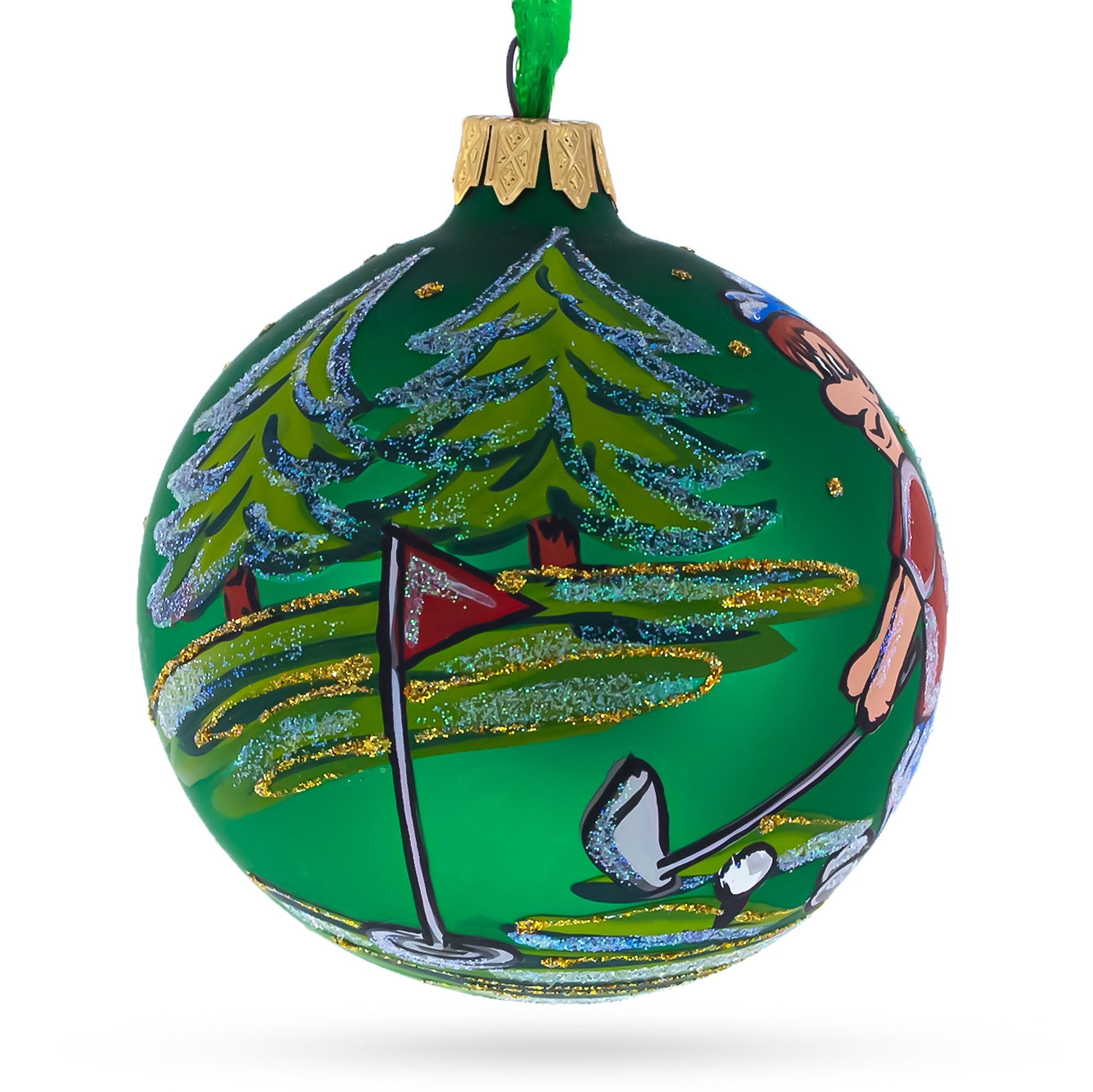 Dynamic Golf Player - Blown Glass Ball Christmas Ornament 3.25 Inches