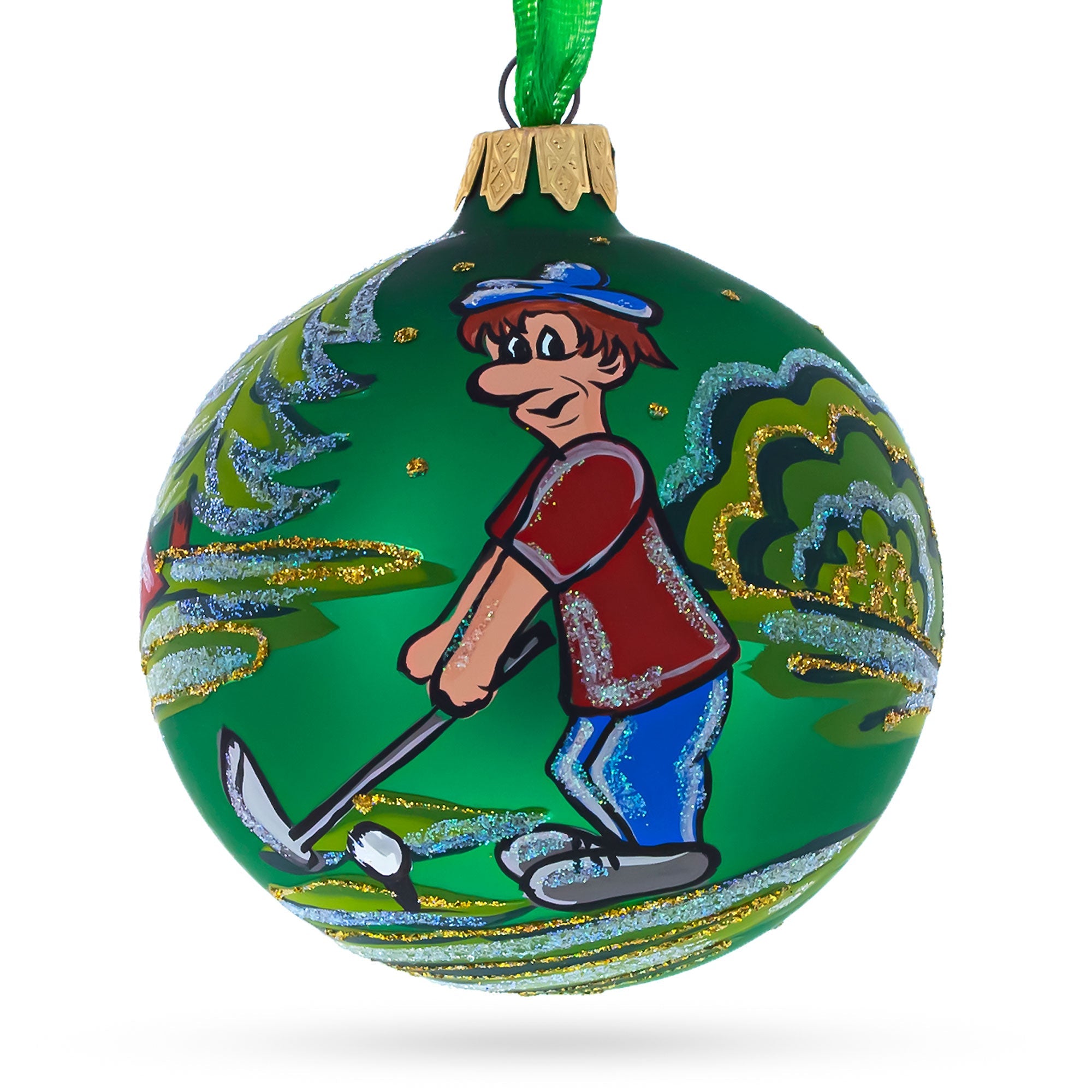 Dynamic Golf Player - Blown Glass Ball Christmas Ornament 3.25 Inches