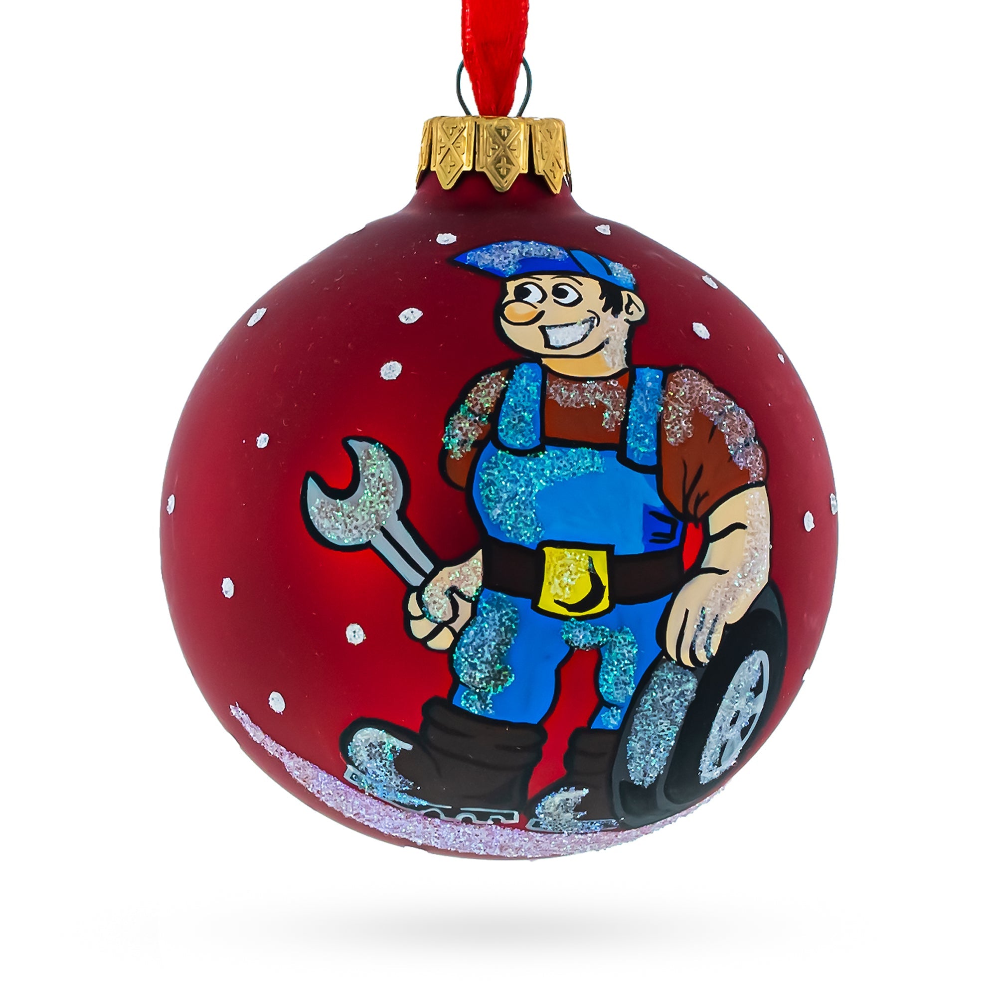 Skilled Car Mechanic - Blown Glass Ball Christmas Ornament 3.25 Inches