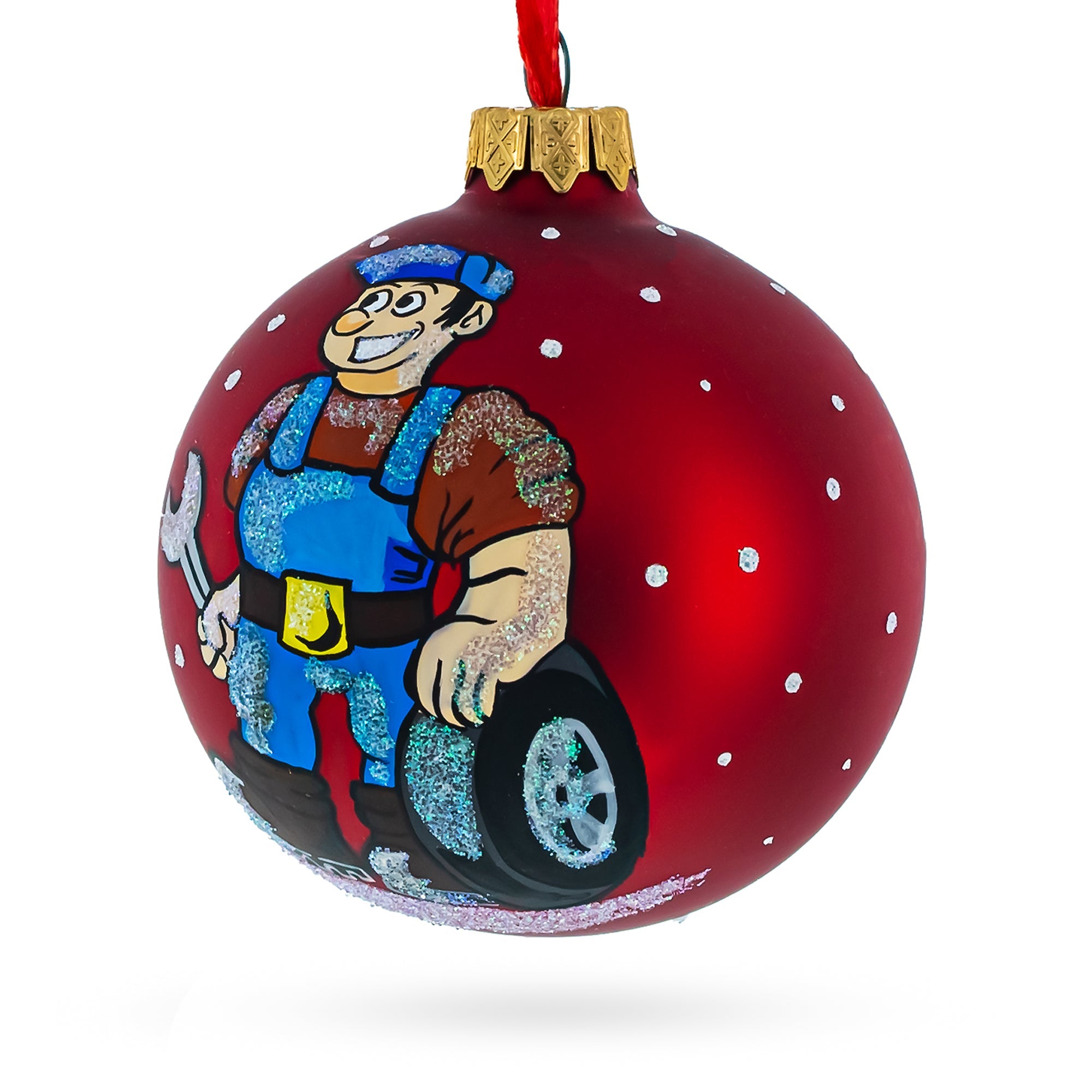 Skilled Car Mechanic - Blown Glass Ball Christmas Ornament 3.25 Inches