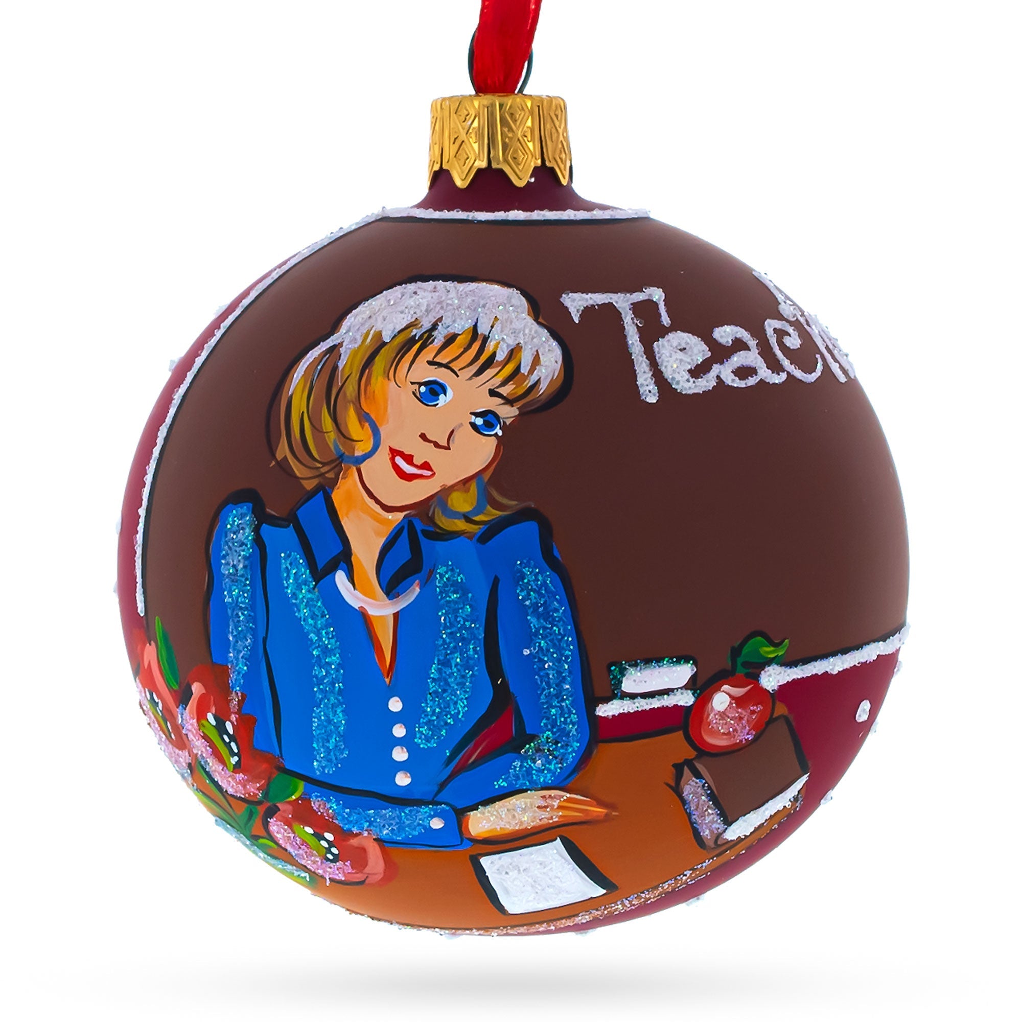 Inspiring School Teacher - Blown Glass Ball Christmas Ornament 3.25 Inches