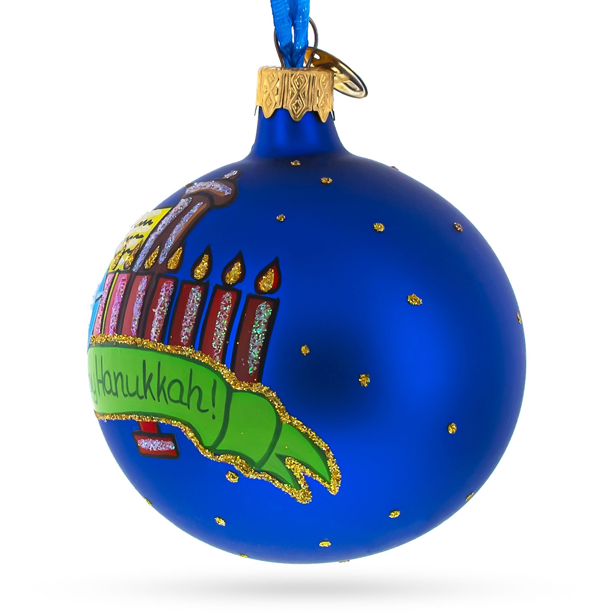 Festival Of Lights: Happy Hanukkah Jewish Celebration Blown Glass Ball Ornament 3.25 Inches