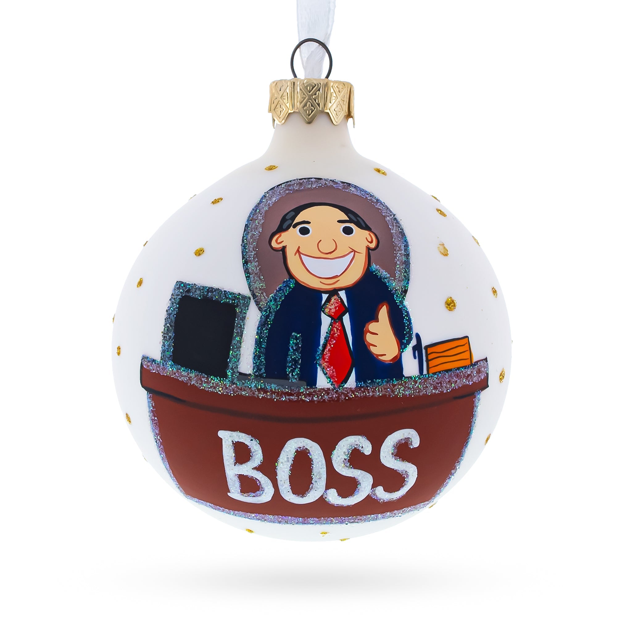 Cheerful Leader: Blown Glass Ball Boss Christmas Ornament 3.25 Inches