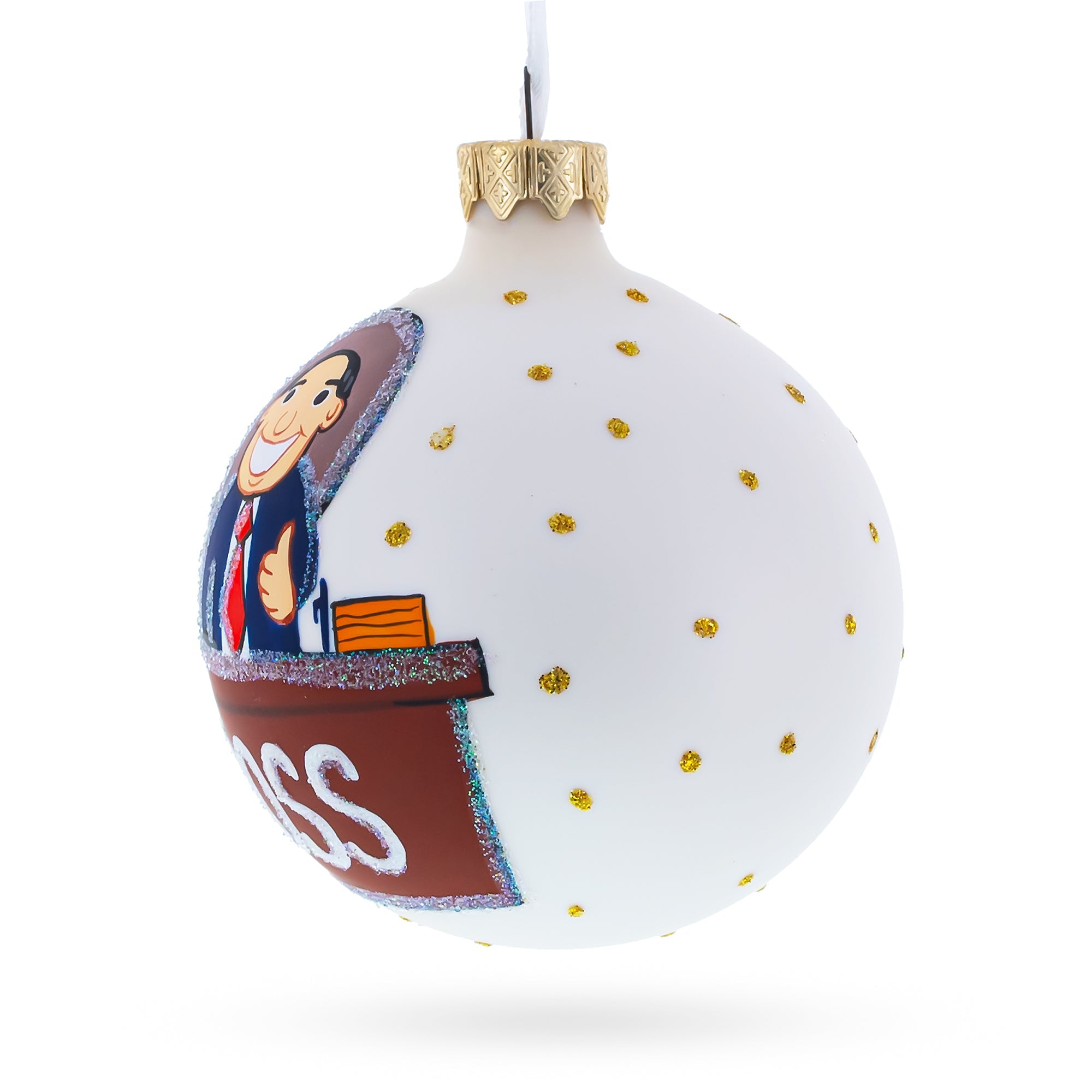 Cheerful Leader: Blown Glass Ball Boss Christmas Ornament 3.25 Inches