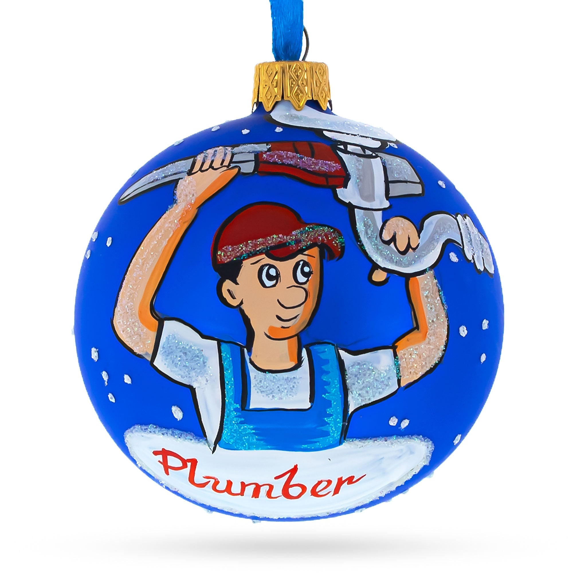 Pipe Master: Plumber Blown Glass Ball Christmas Ornament 3.25 Inches