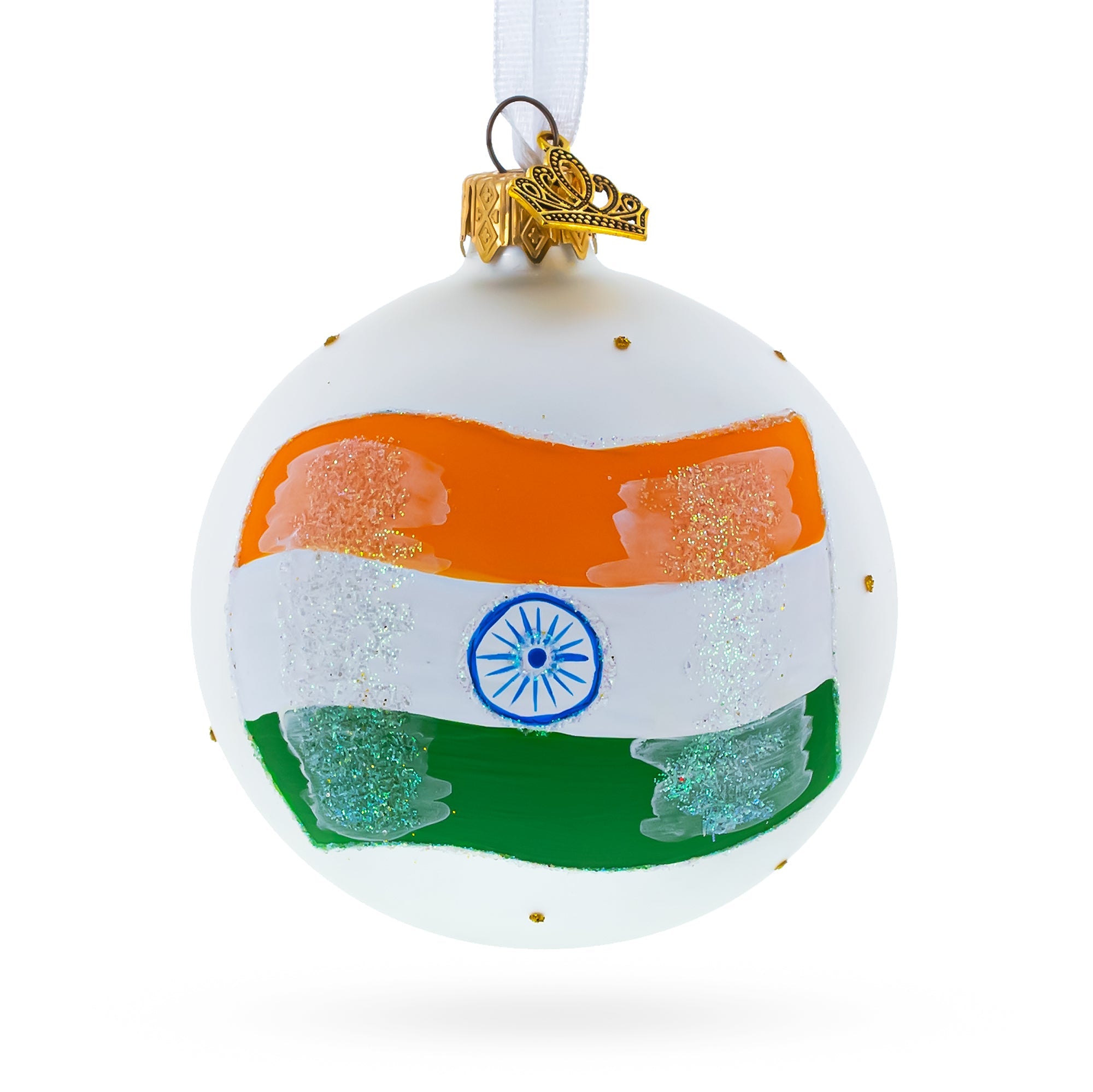 Flag Of India Blown Glass Ball Christmas Ornament 3.25 Inches