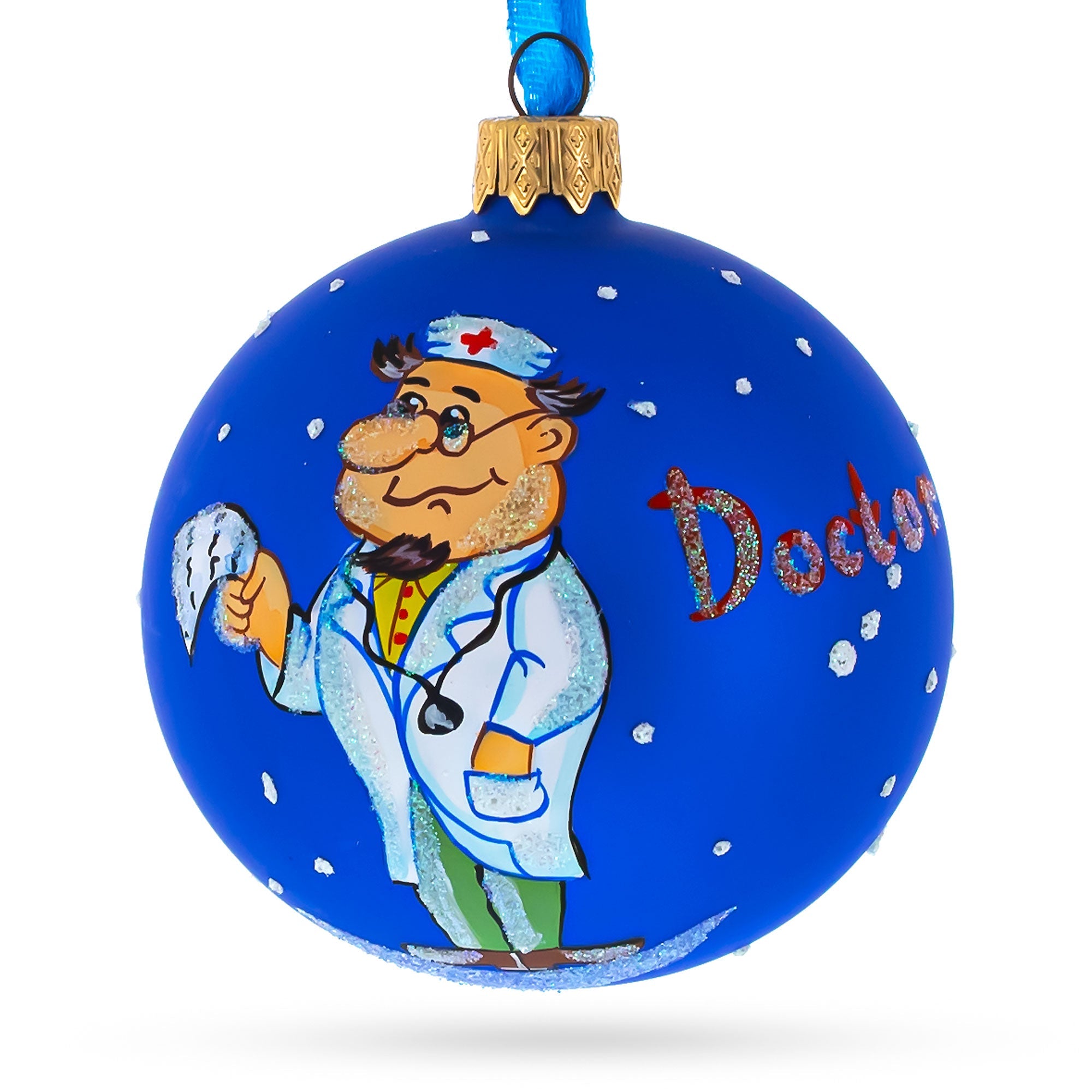 Prescription In Focus: Doctor Reading Blown Glass Ball Christmas Ornament 3.25 Inches