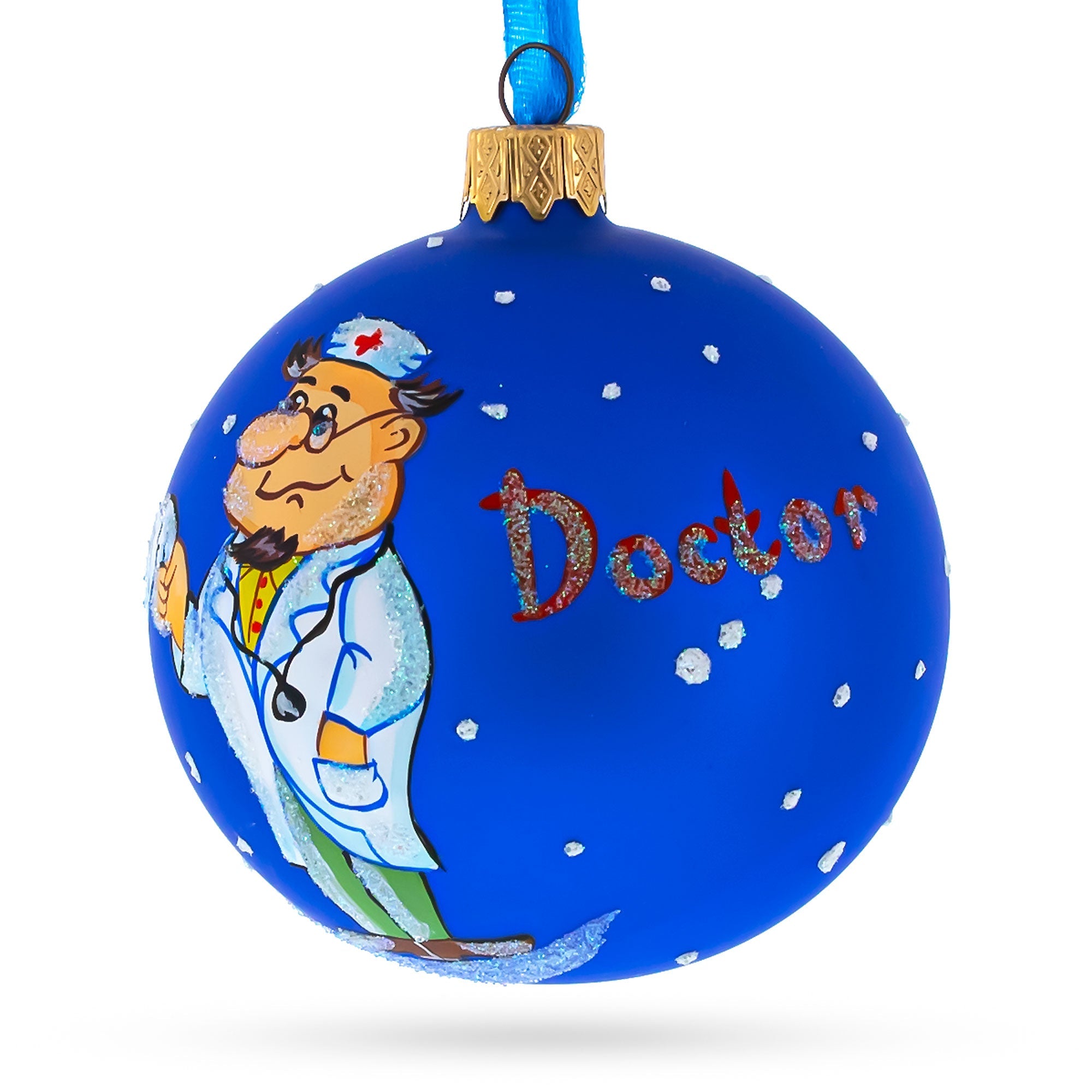 Prescription In Focus: Doctor Reading Blown Glass Ball Christmas Ornament 3.25 Inches