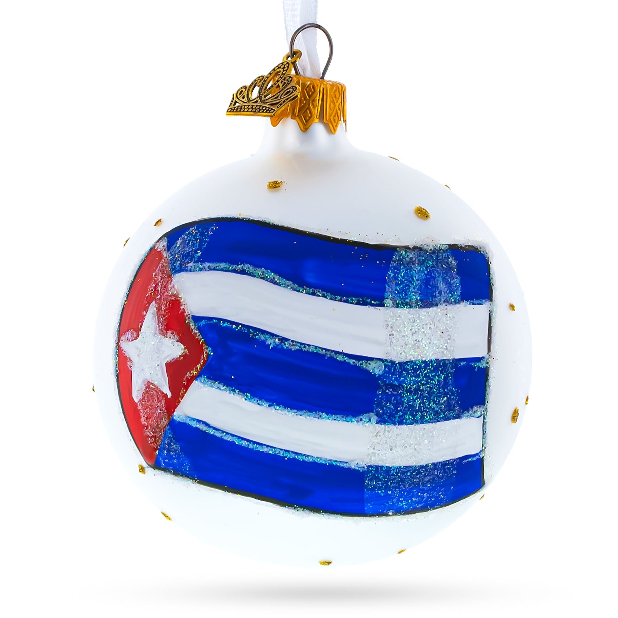 Flag Of Cuba Blown Glass Ball Christmas Ornament 3.25 Inches (made In Ukraine)