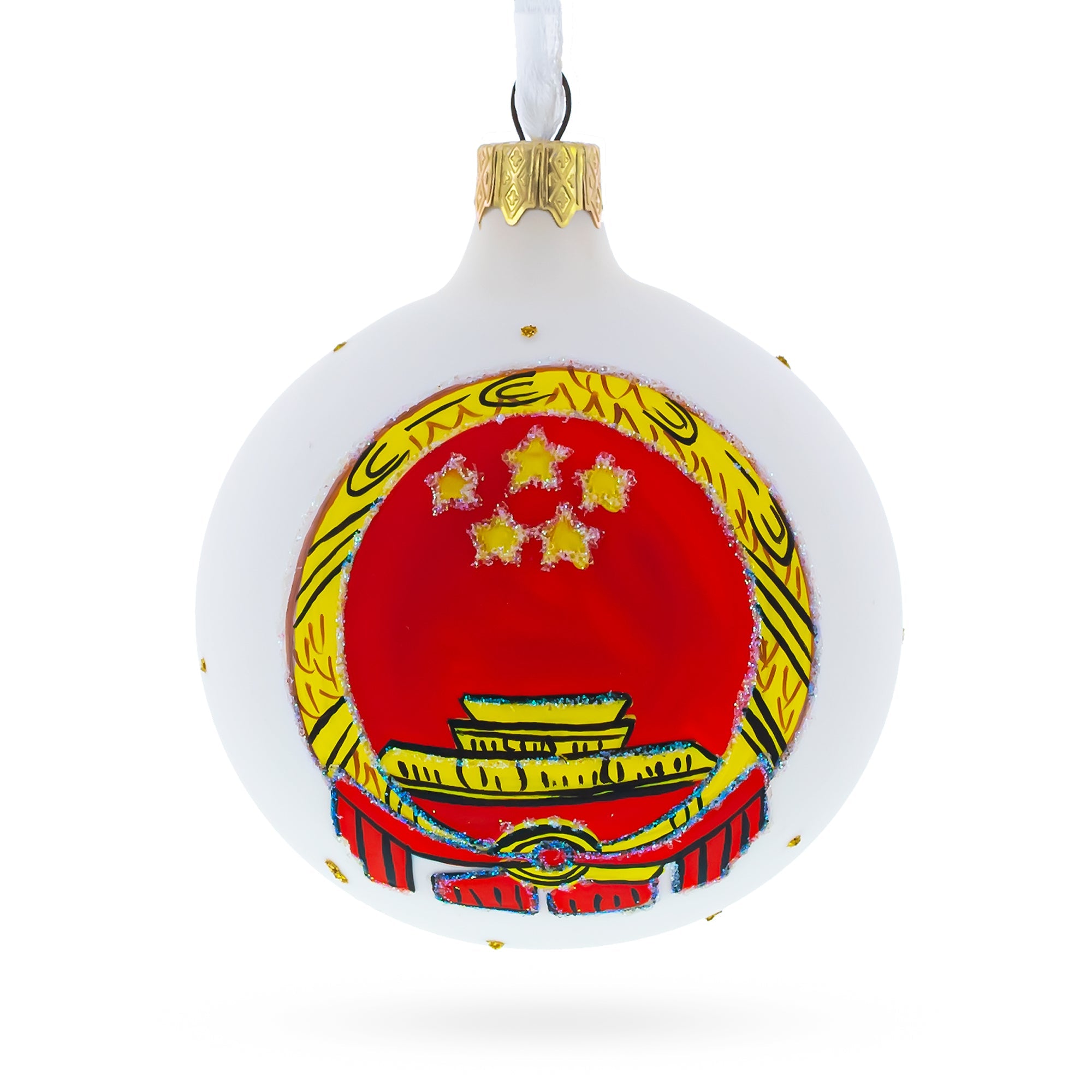 Chinese Dynasty: Coat Of Arms Of China Blown Glass Ball Christmas Ornament 3.25 Inches