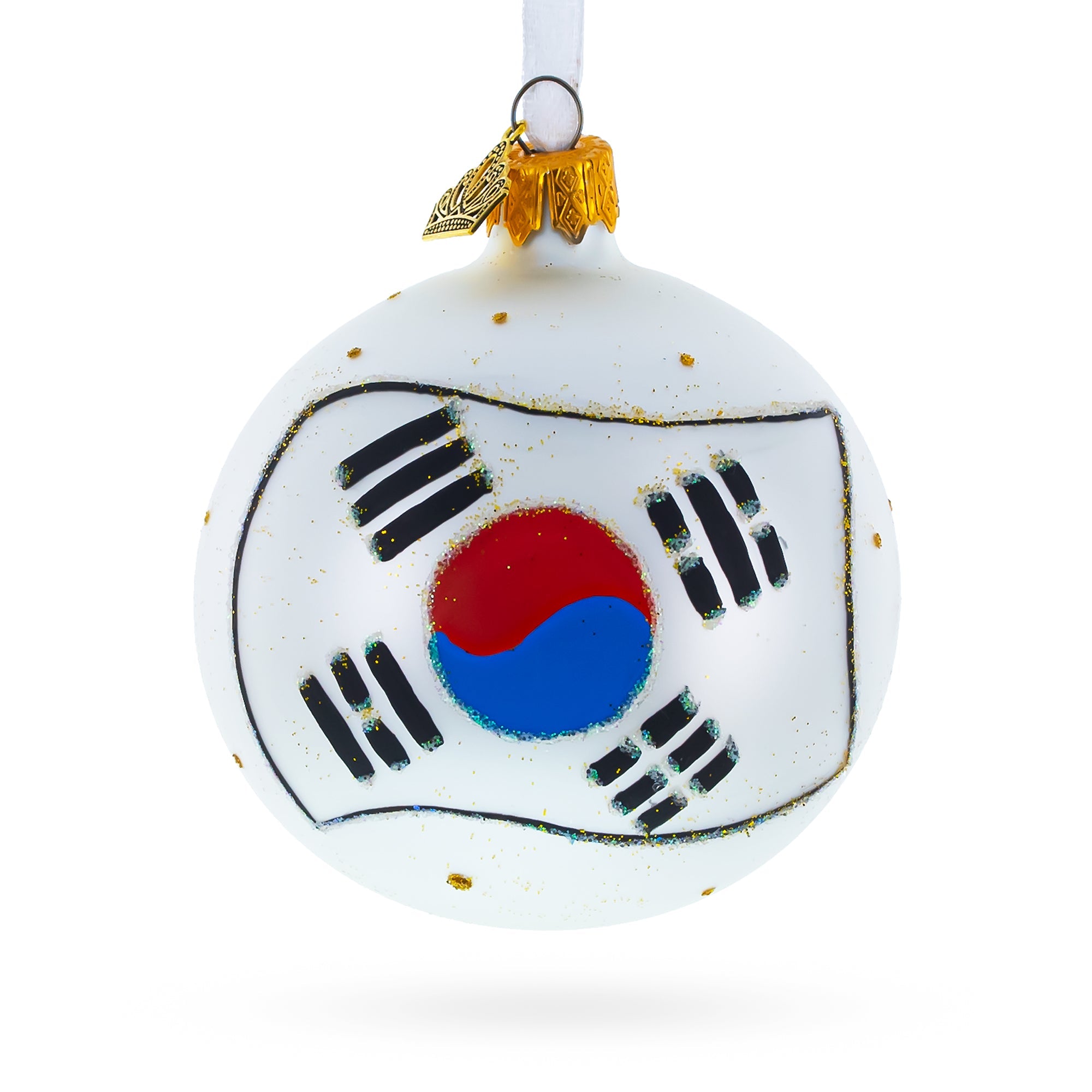 Flag Of South Korea Blown Glass Ball Christmas Ornament 3.25 Inches