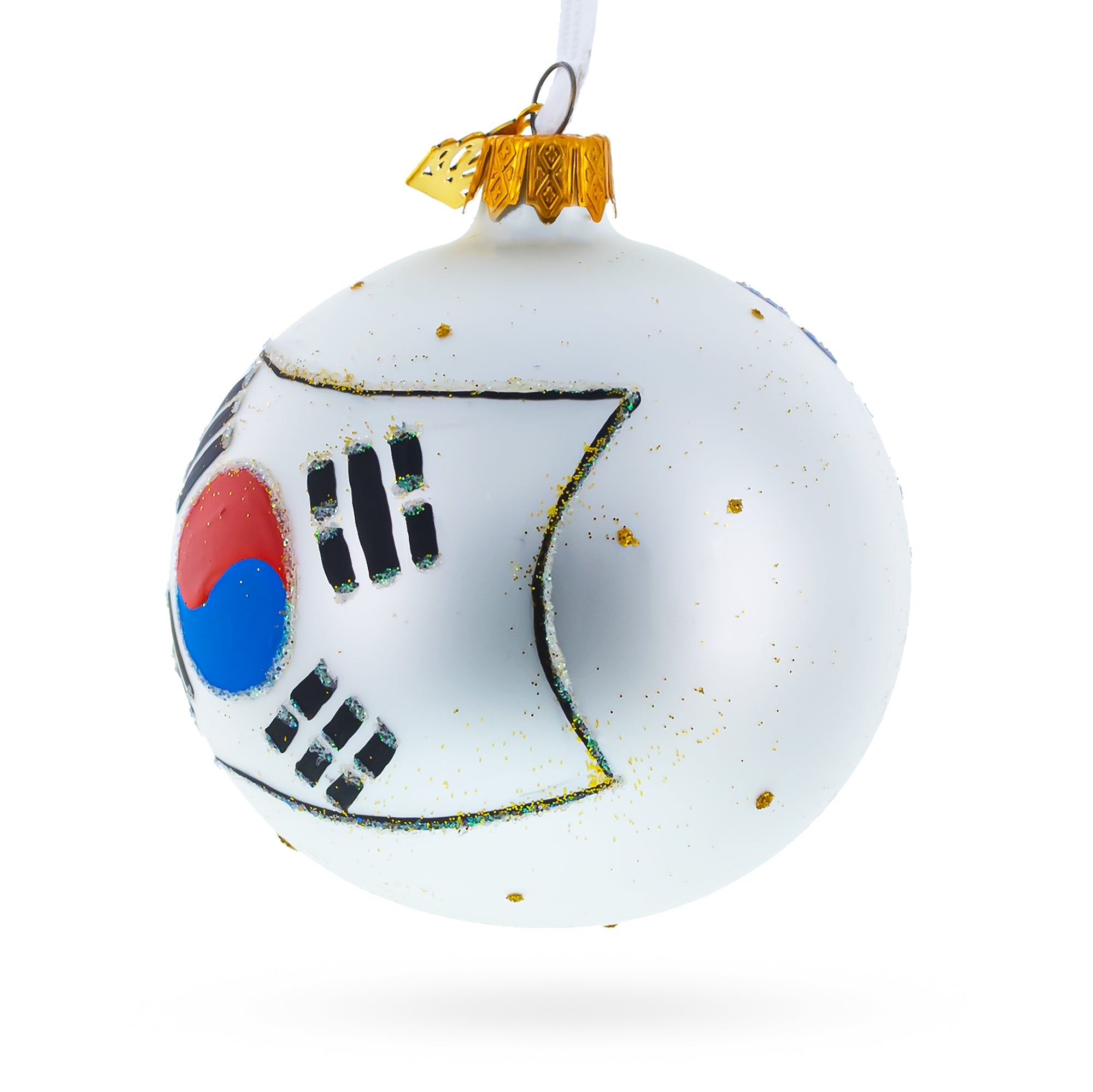 Flag Of South Korea Blown Glass Ball Christmas Ornament 3.25 Inches